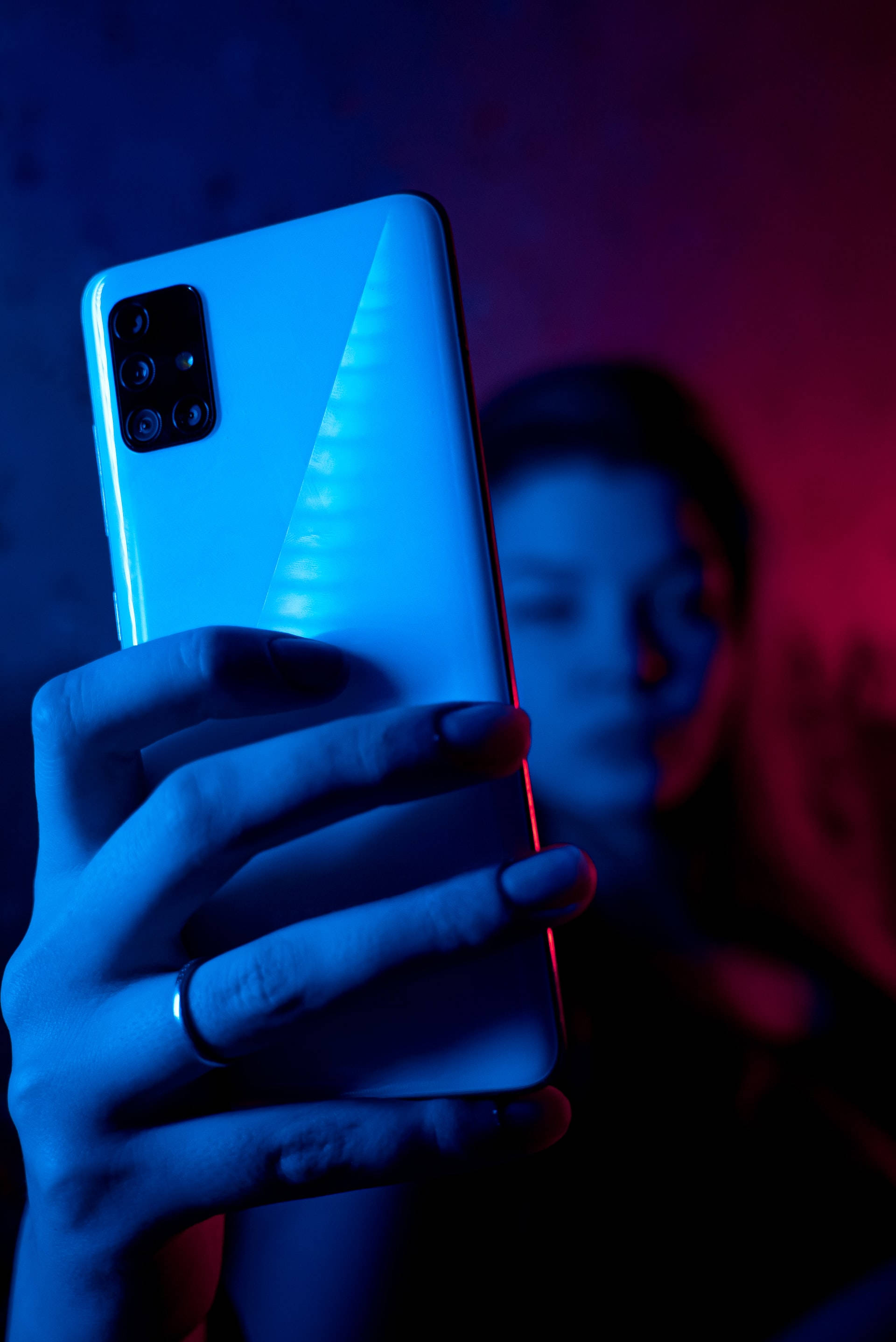 neon blue iPhone, glowing blue smartphone, neon lights, 2K Phone Wallpaper