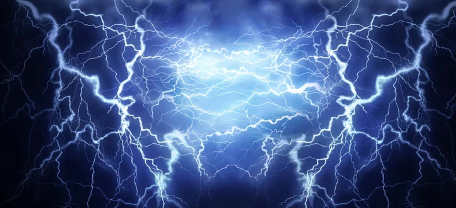 Lightning, dark stormy sky, intense blue lightning bolts, HD Desktop Wallpaper