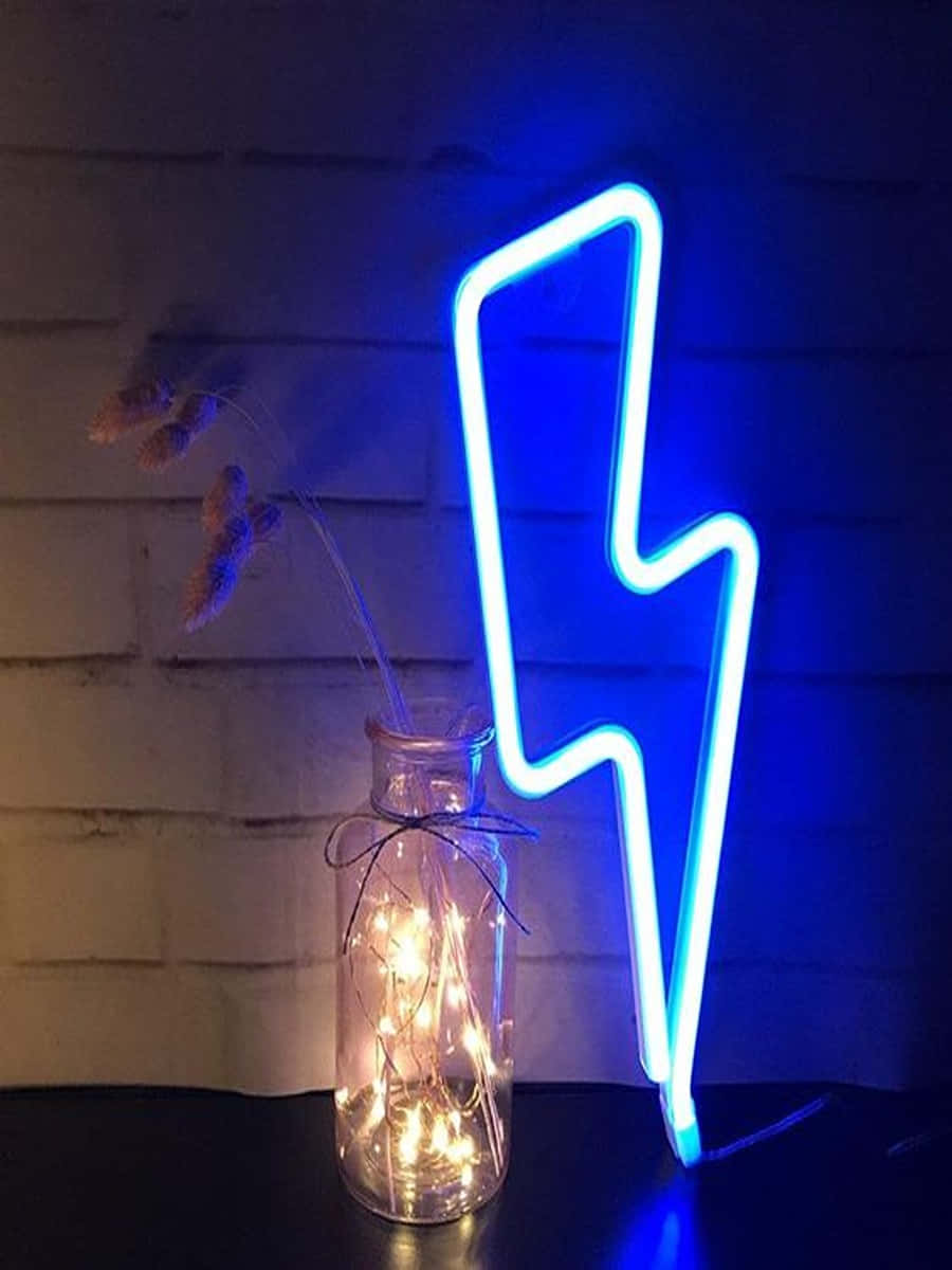 Neon Lightning, blue neon lightning bolt, glass jar, SD Phone Wallpaper
