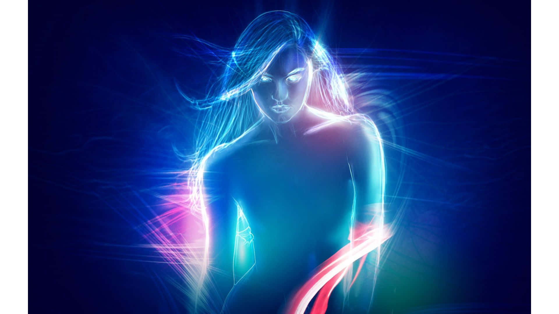 neon blue, neon pink, glowing digital woman, Full HD Desktop Wallpaper