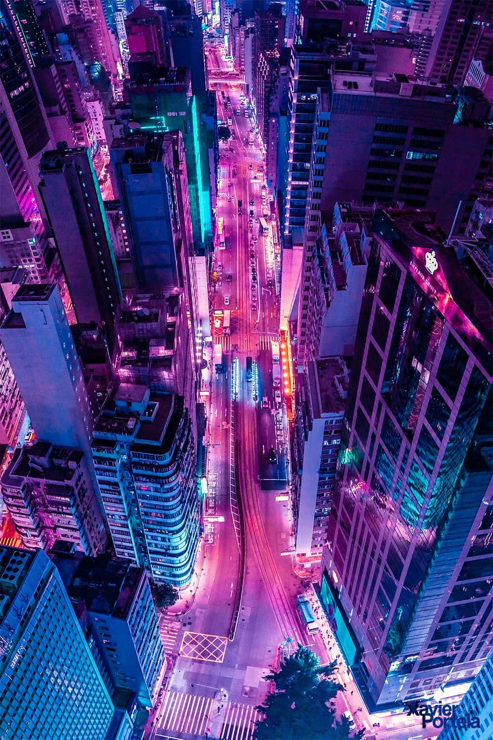 neon-lit city street, towering skyscrapers, electric purple, HD Phone Wallpaper