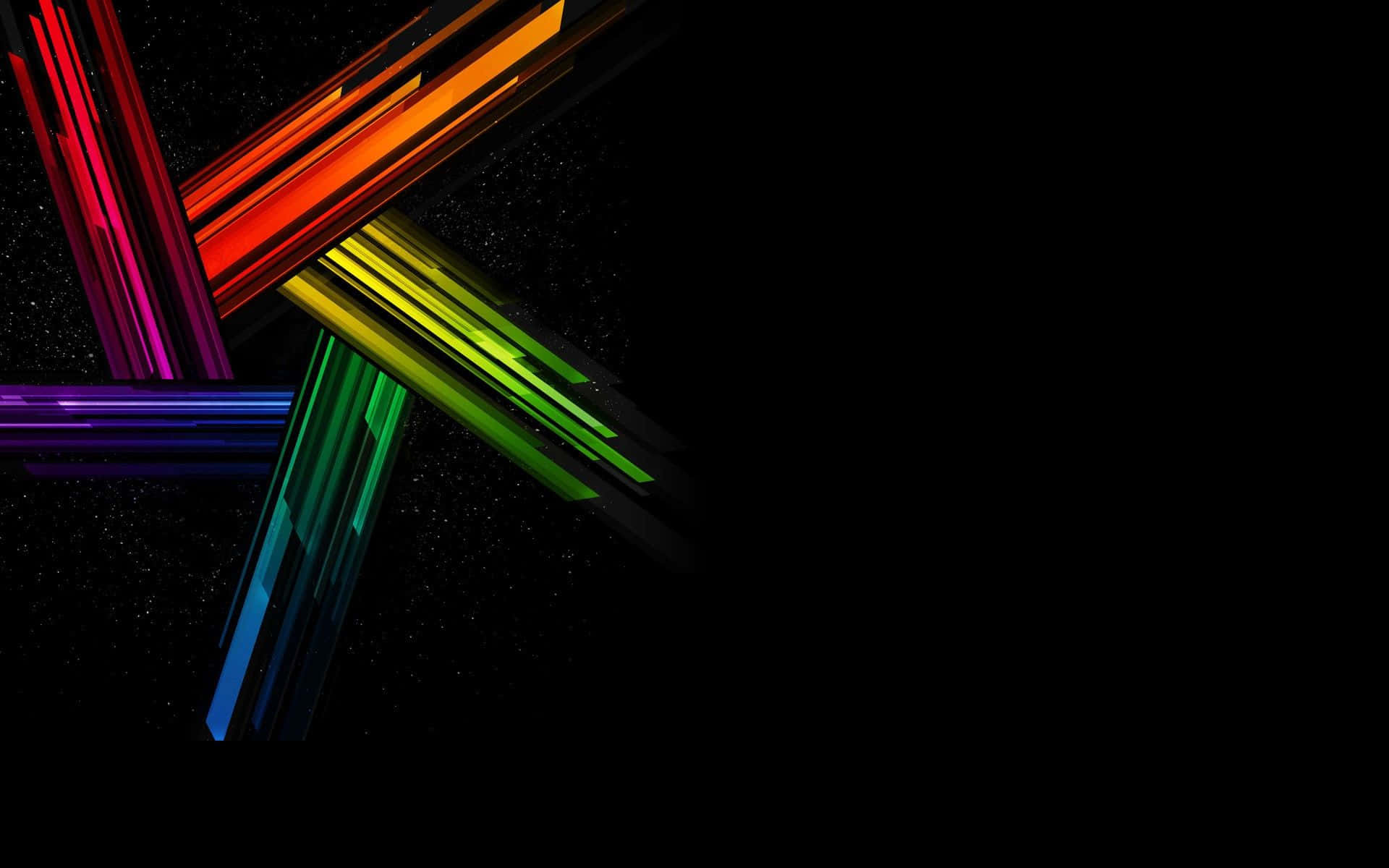neon lights aesthetic, rainbow-colored geometric beams, star-speckled black background, Full HD Desktop Wallpaper