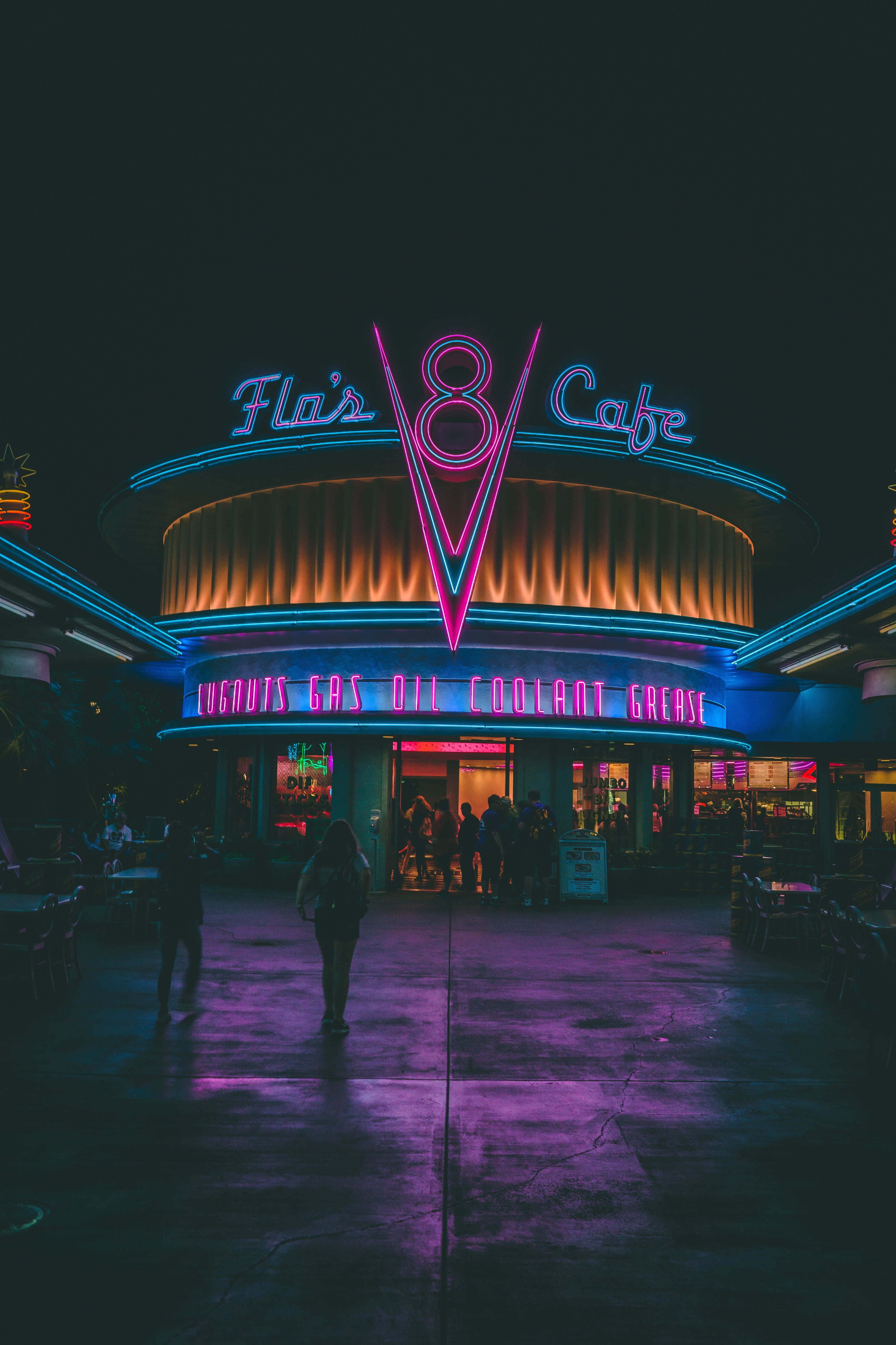 neon lights aesthetic, retro diner, purple light, 5K Phone Wallpaper