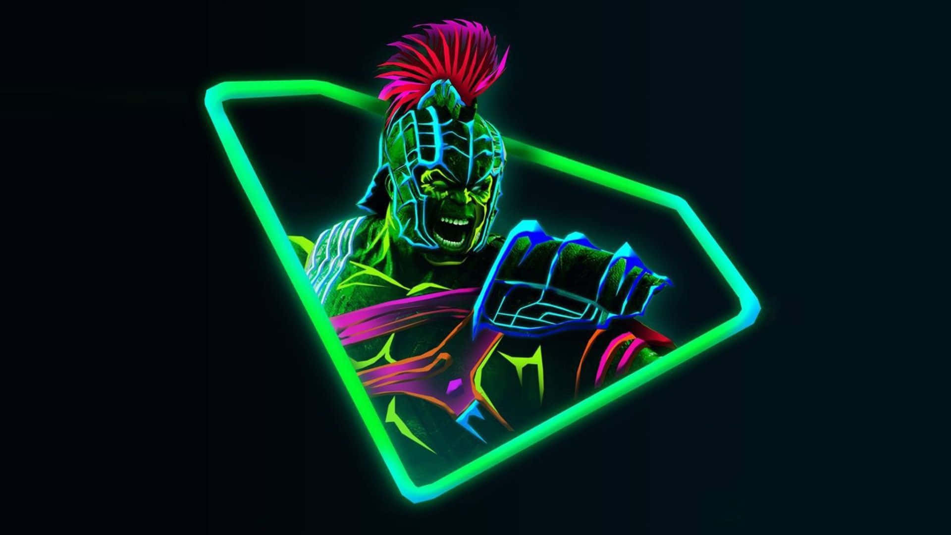 neon-lit cyberpunk warrior, spiked mohawk, glowing green hexagon, Full HD Desktop Wallpaper