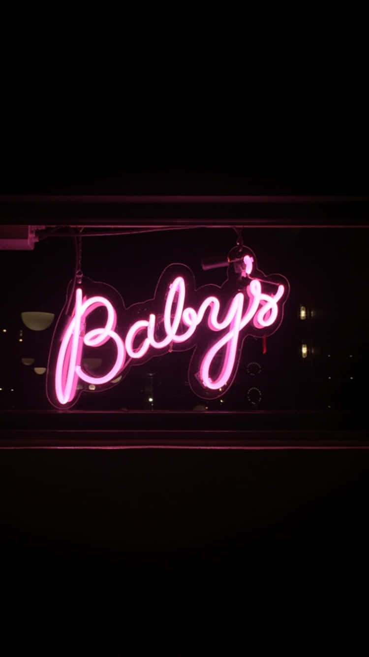 Baby's, glowing pink neon sign, city skyline at night, HD Phone Wallpaper