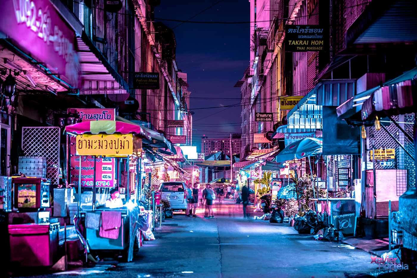Neon Lights Tumblr Laptop, vibrant neon lights, bustling Thai alleyway, HD Desktop Wallpaper