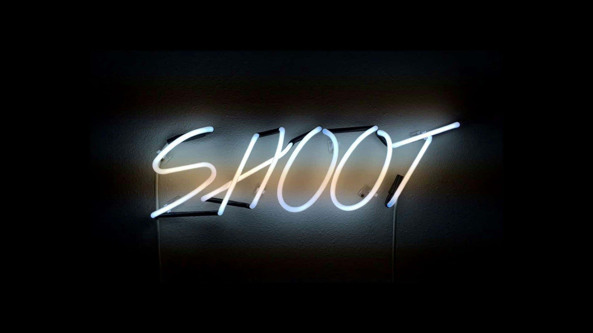 SHOOT, glowing white neon sign, dark wall, Full HD Desktop Wallpaper