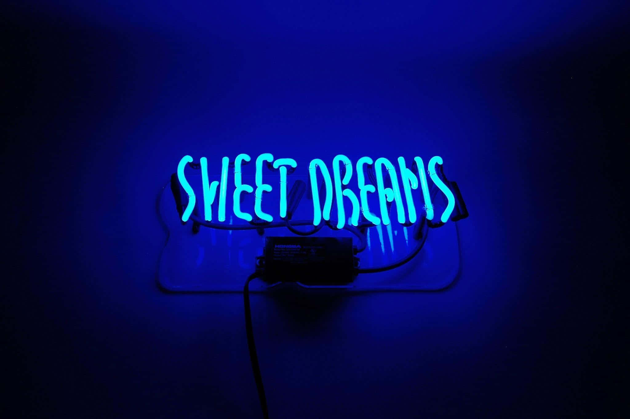 Neon Lights Tumblr Laptop, sweet dreams, glowing blue neon sign, Full HD Desktop Wallpaper