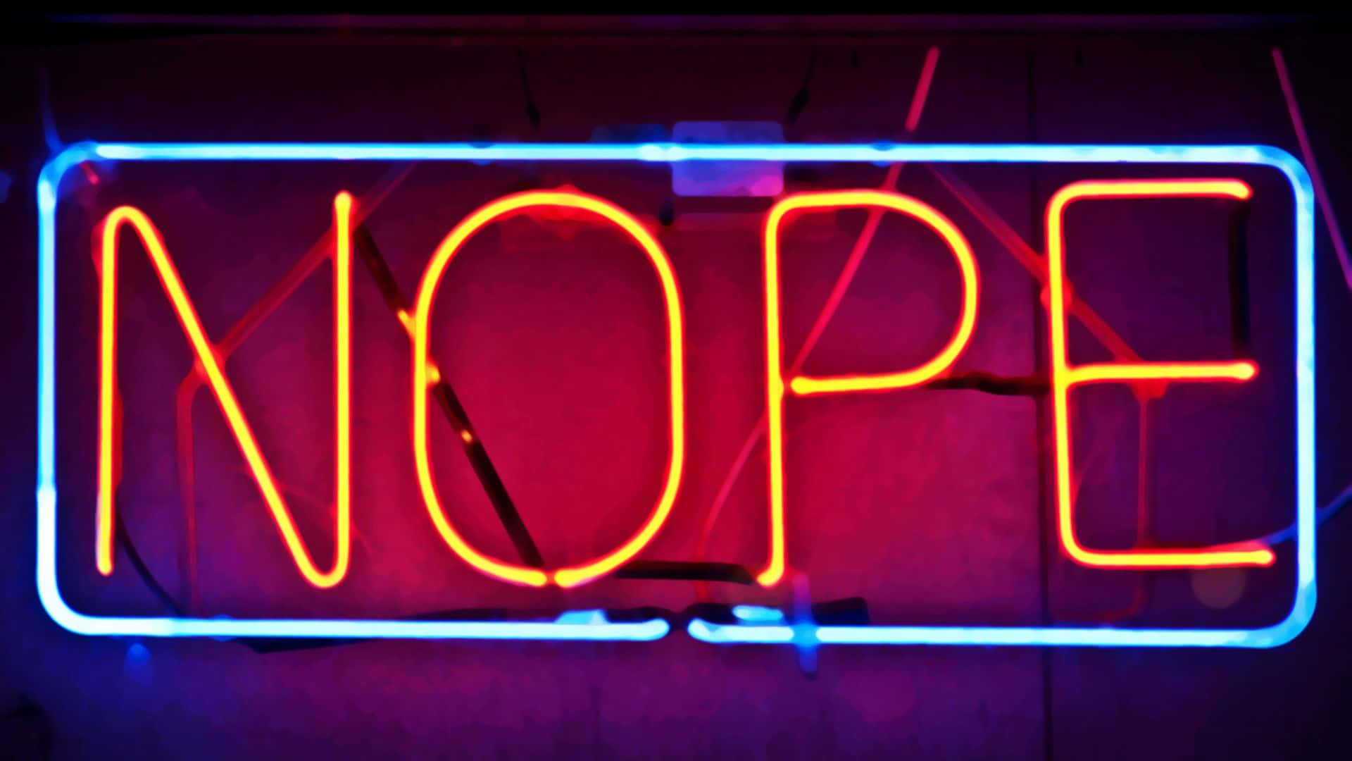 NOPE, orange letters, bright blue border, Full HD Desktop Wallpaper