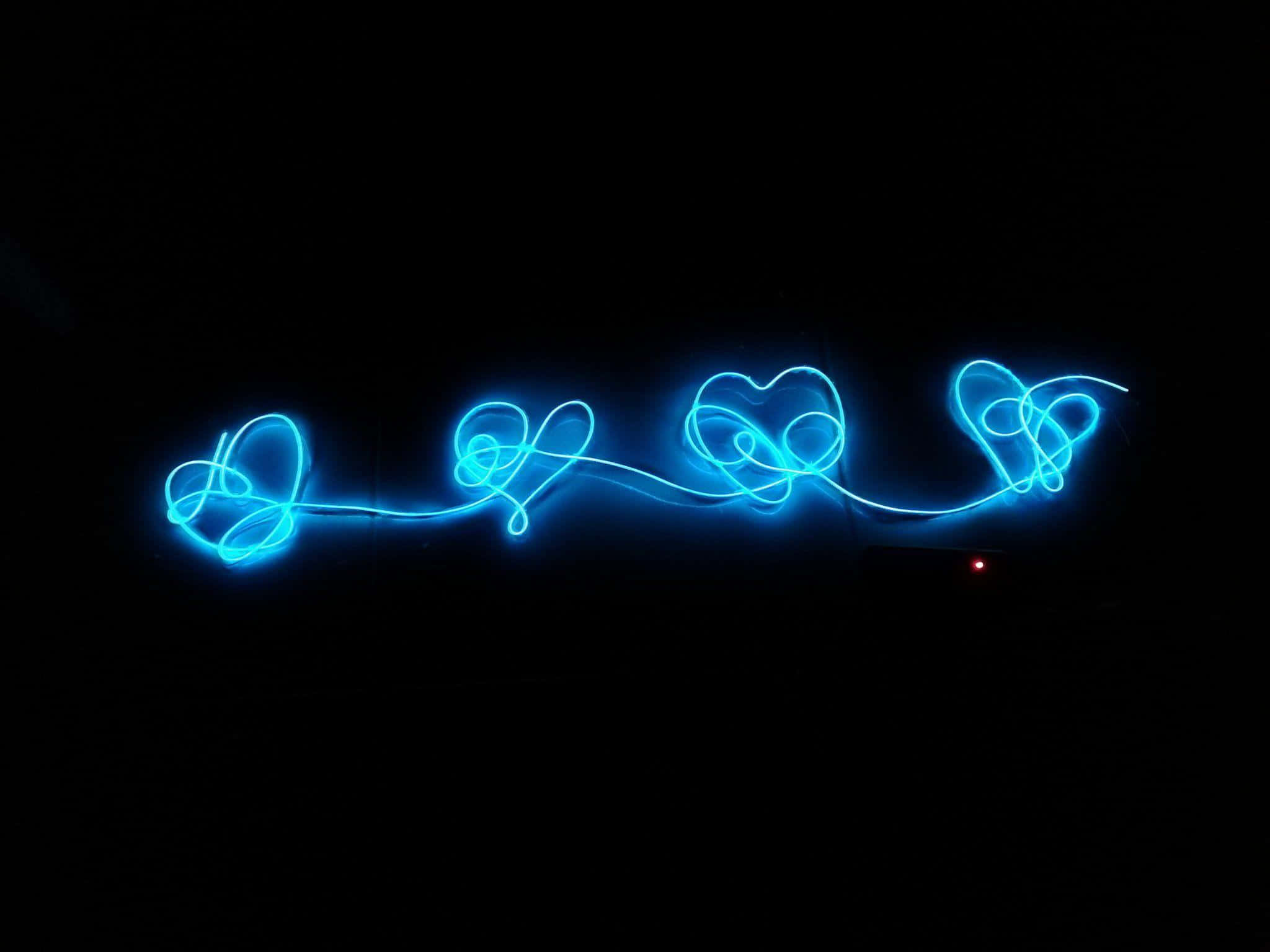 Neon Lights Tumblr Laptop, blue light trail, heart shapes, Full HD Desktop Wallpaper