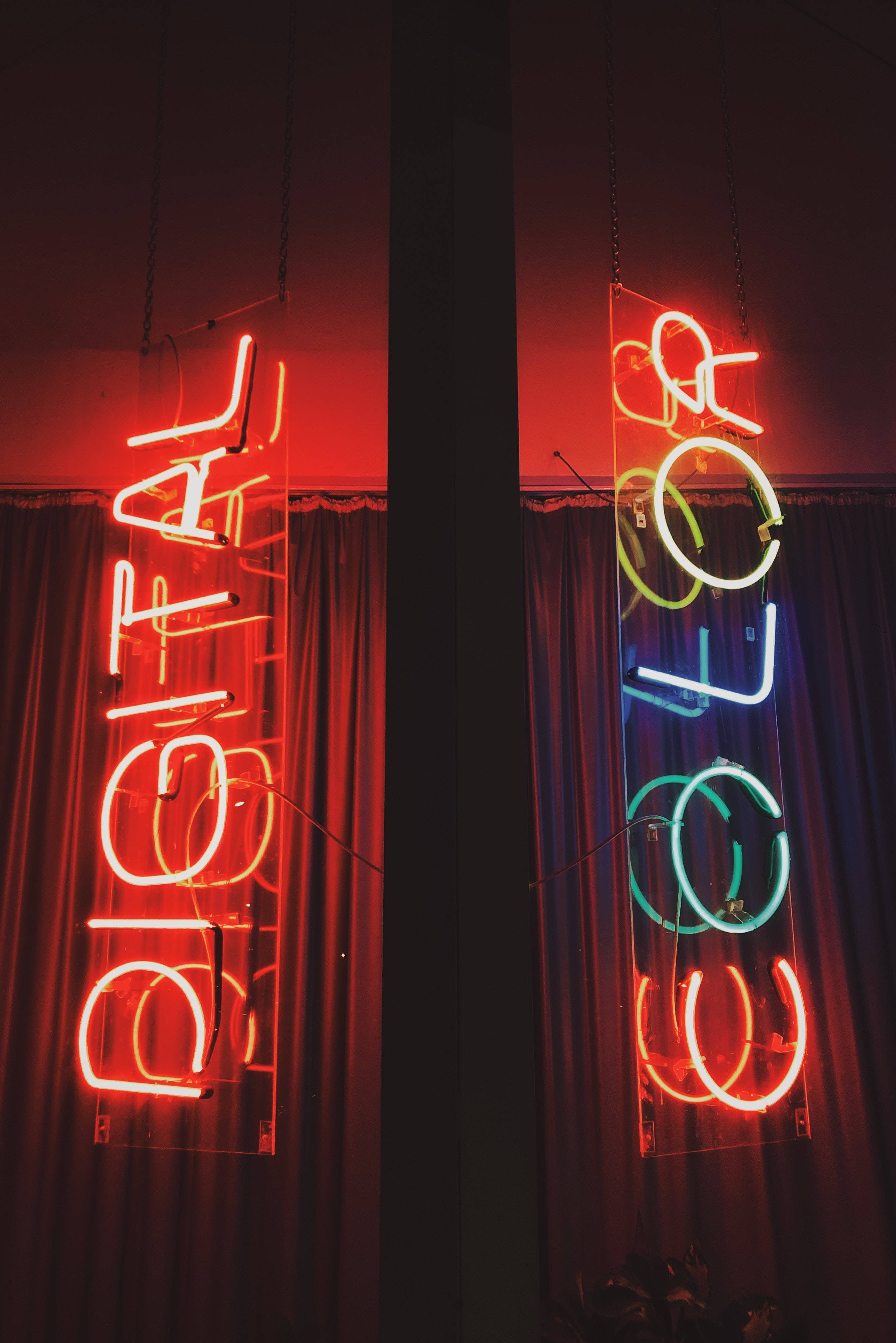 DIGITAL, COLOR, glowing red blue and green letters, 4K Phone Wallpaper