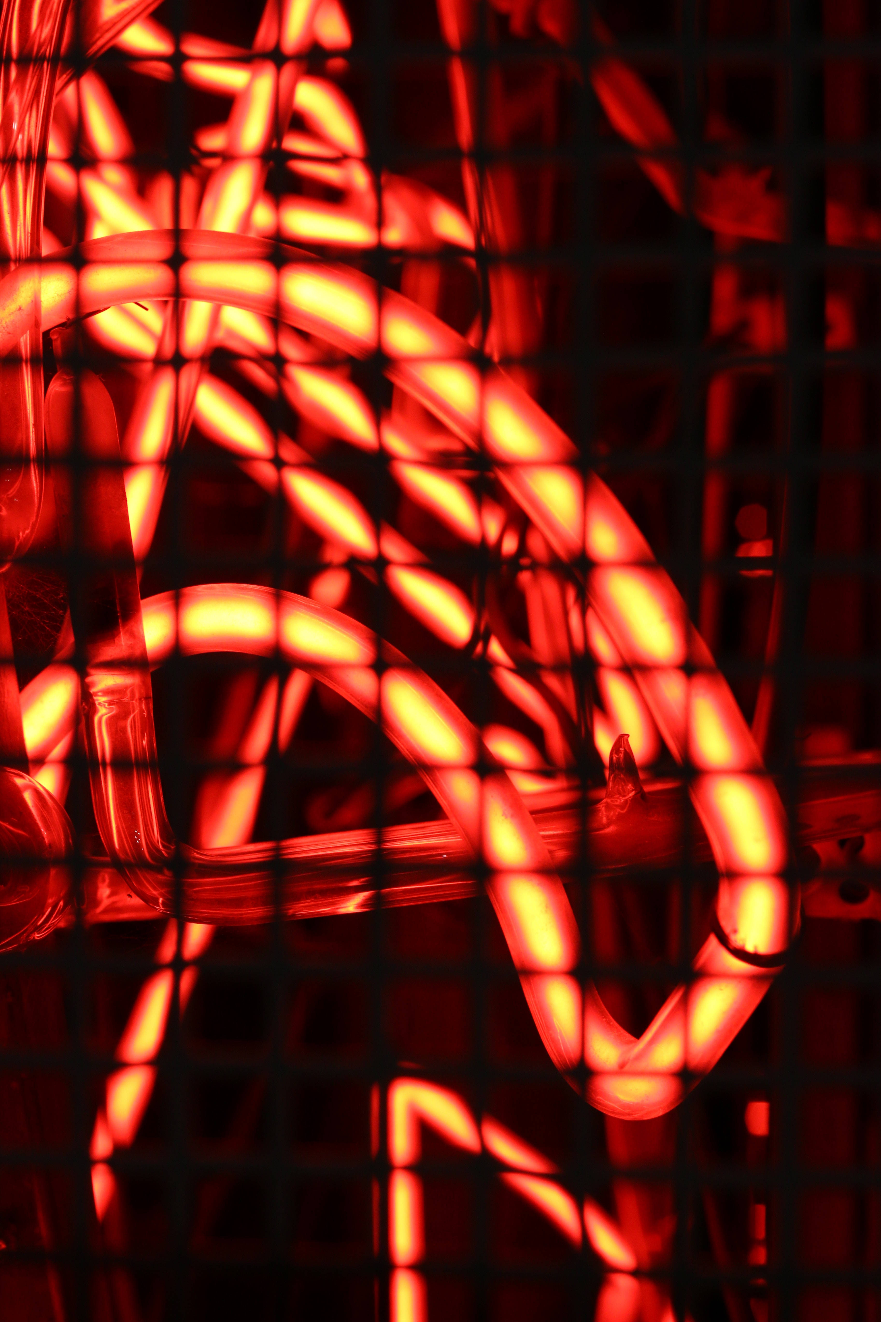 red neon, neon tubes, dark grid, 5K Phone Wallpaper