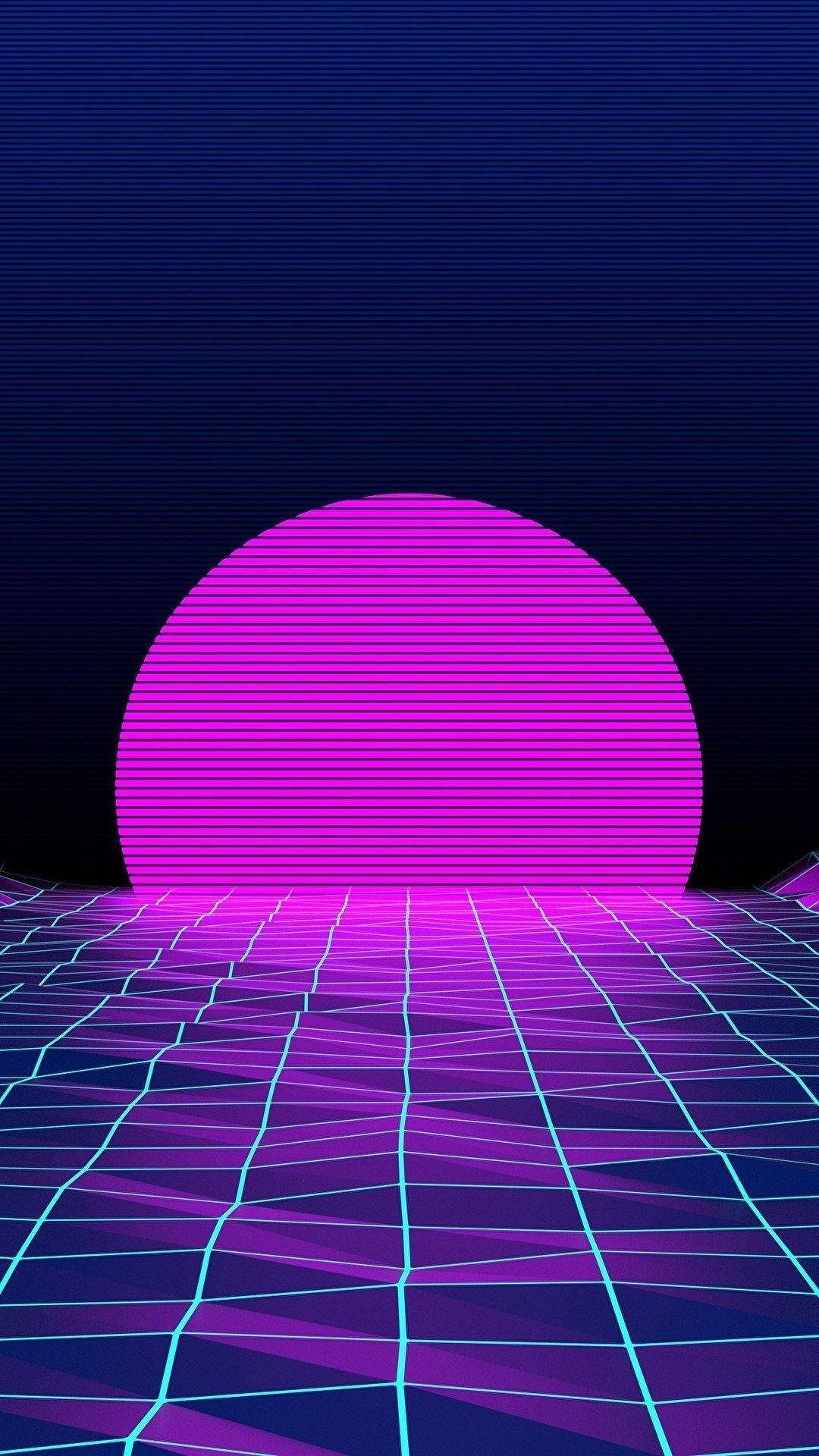 vaporwave retro style, 4k neon iphone, neon pink sun, Full HD Phone Wallpaper