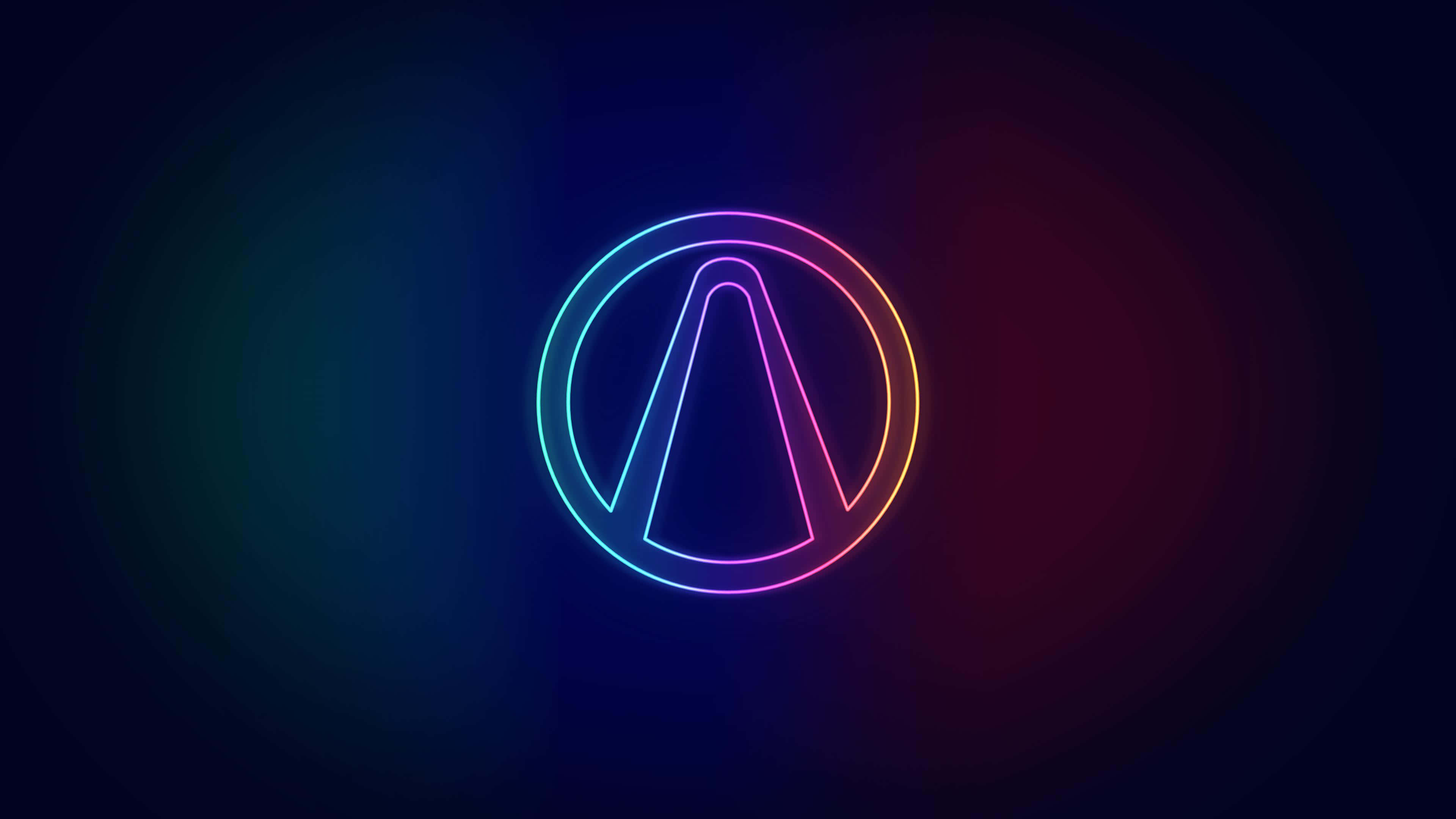 neon logo, triangle inside a circle, vibrant rainbow hues, 4K Desktop Wallpaper
