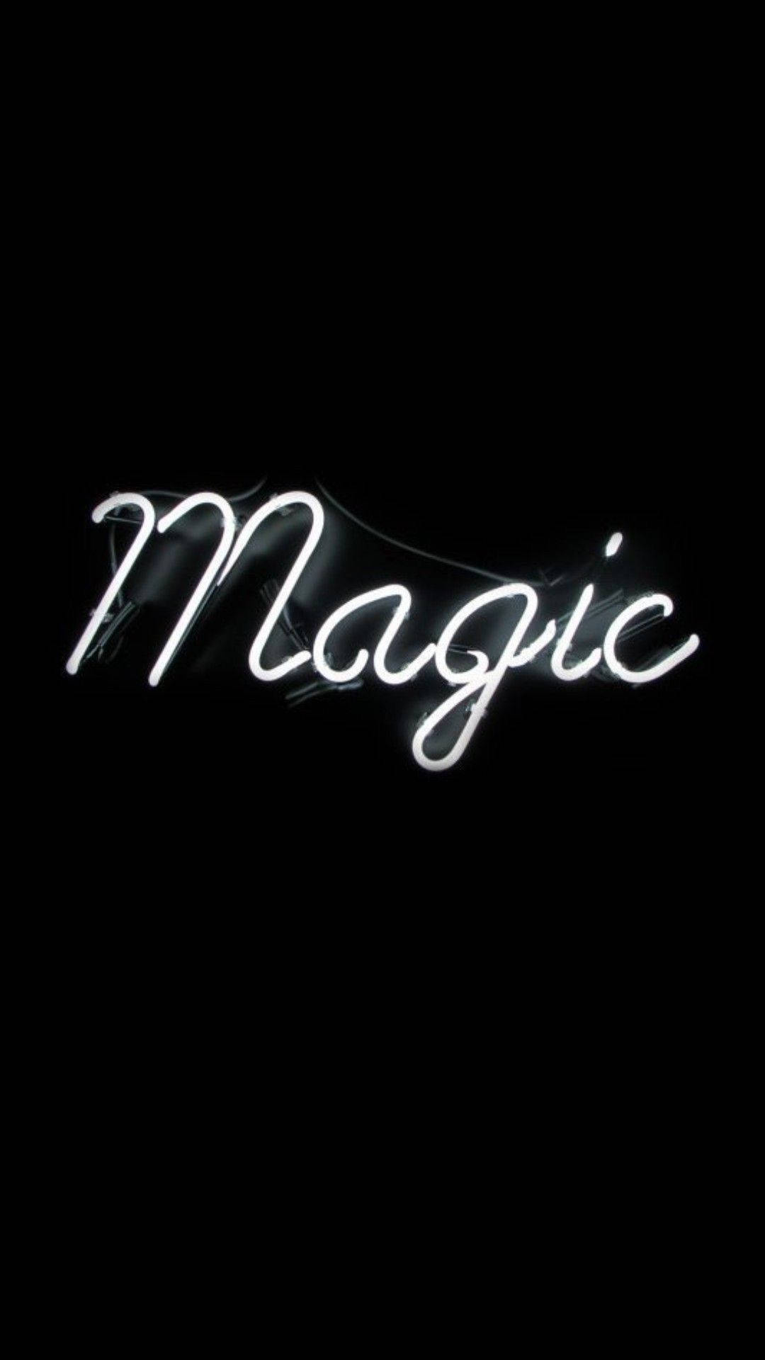 Magic, white neon sign, cursive, Full HD Phone Wallpaper