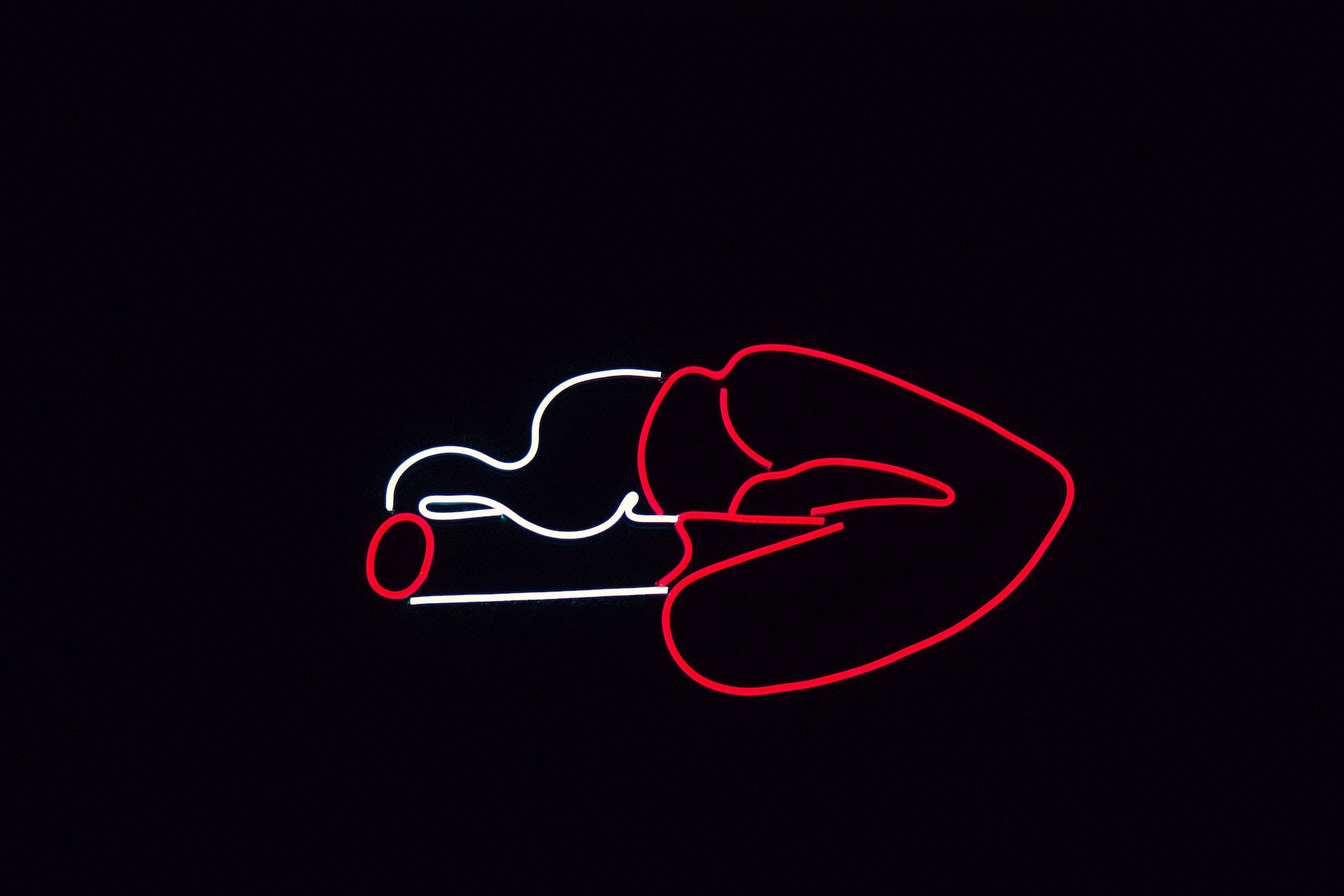 neon sign, red lips, white cigarette, Full HD Desktop Wallpaper