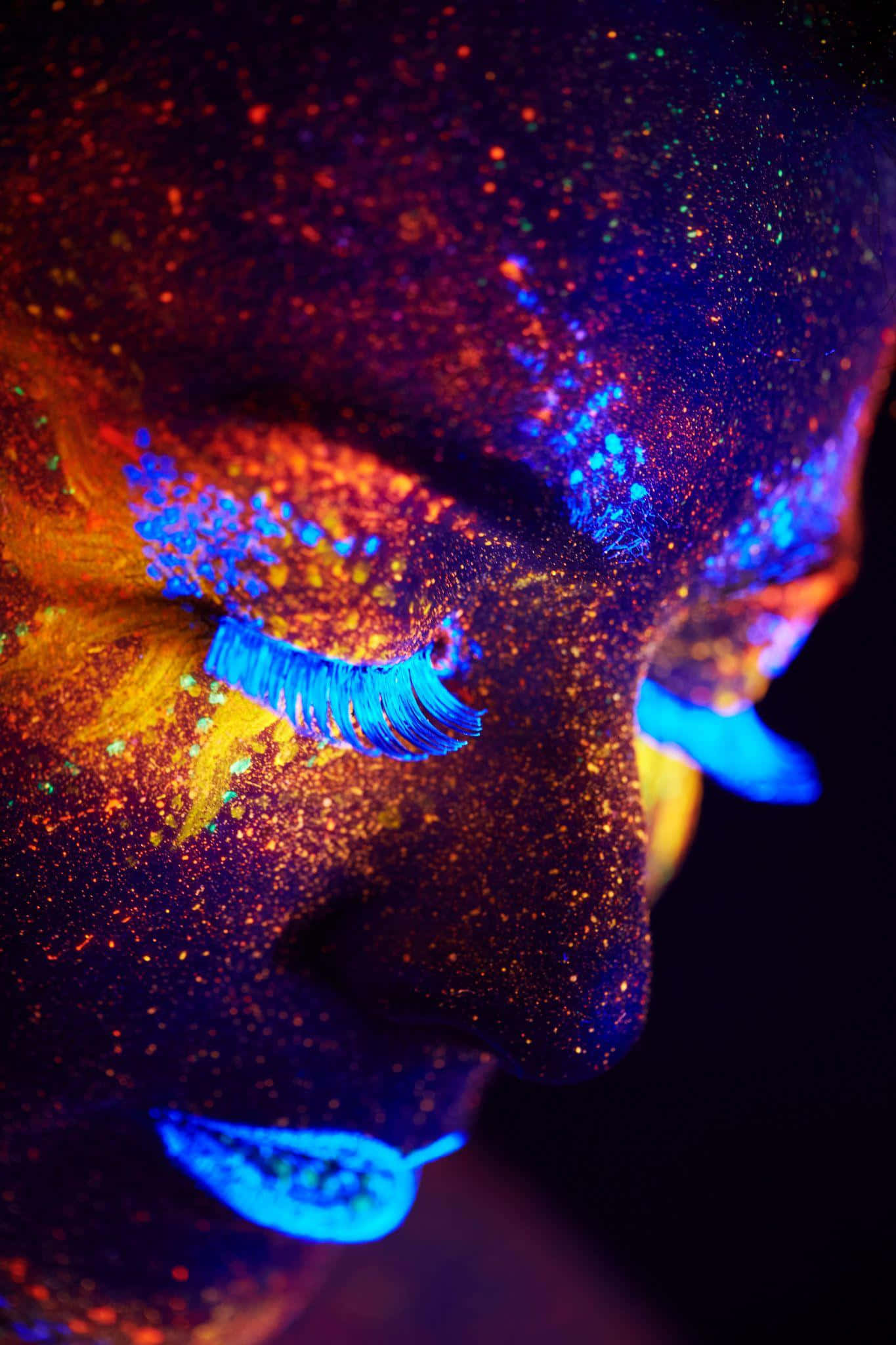 neon makeup, blacklight, vibrant blue eyelashes, Full HD Phone Wallpaper