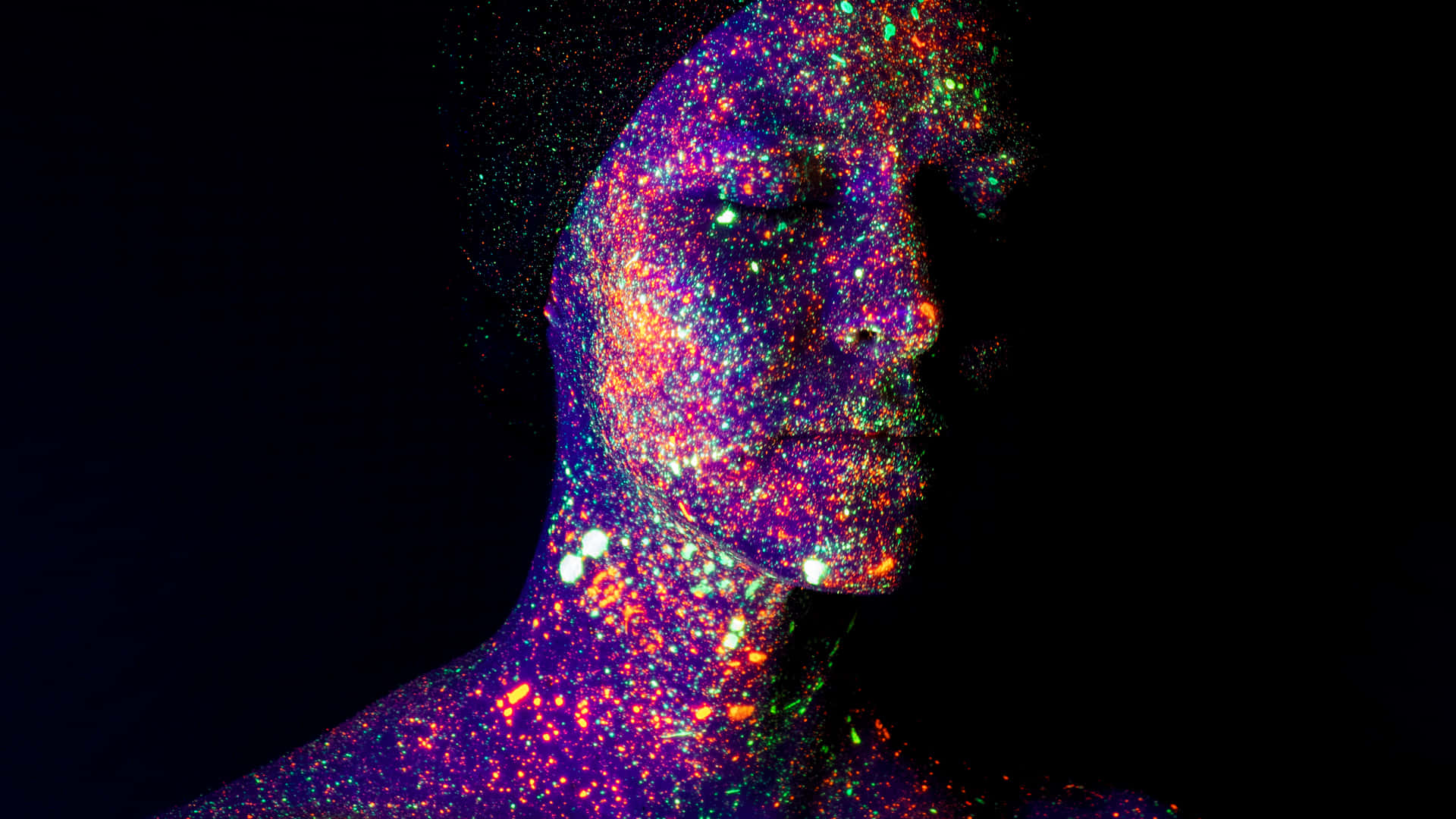 neon makeup, black light, cosmic particles, Full HD Desktop Wallpaper
