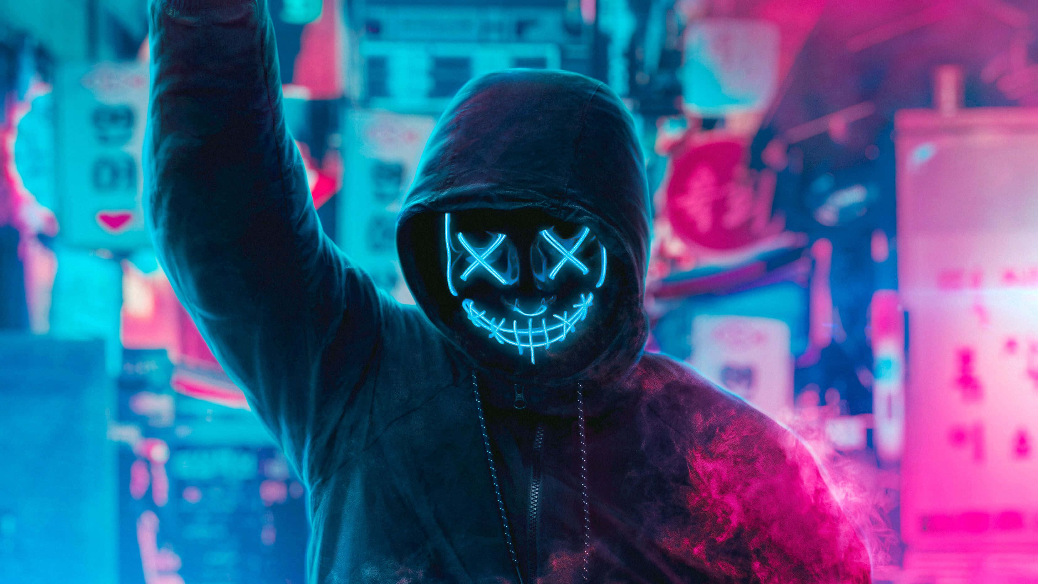 neon mask, 3311 x 1863, electric blue, 2K Desktop Wallpaper