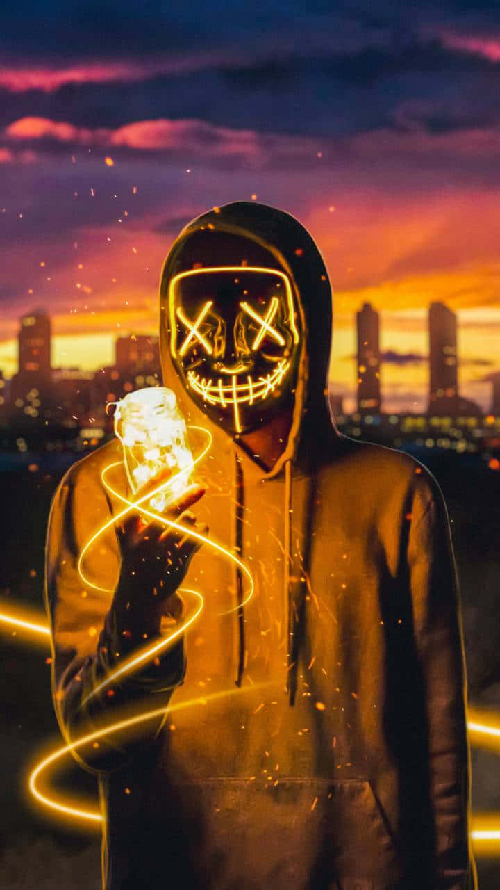 Neon Mask, glowing neon mask, sparking orb, HD Phone Wallpaper