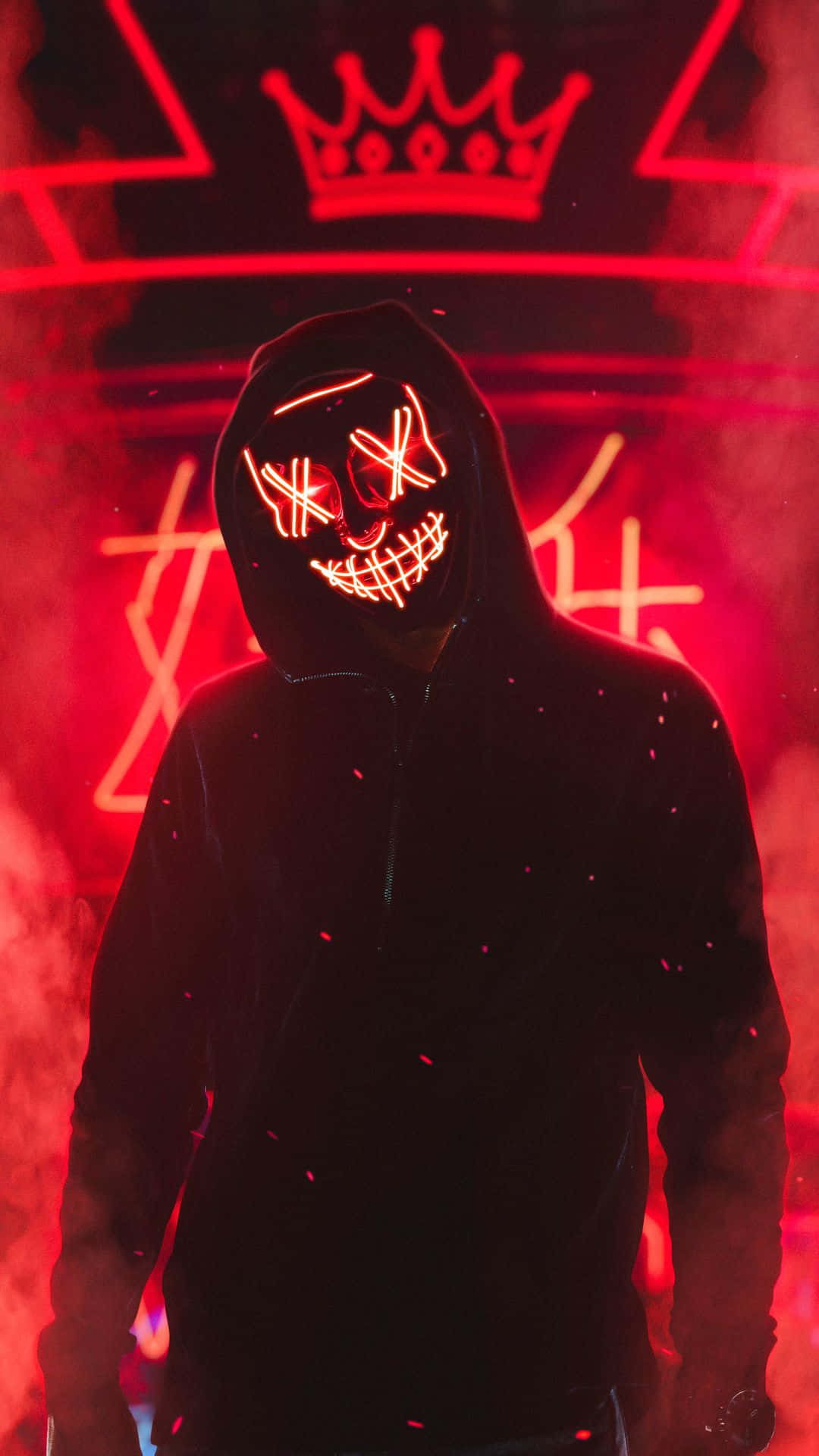 Neon Mask, glowing red LED skull mask, neon lights, Full HD Phone Wallpaper