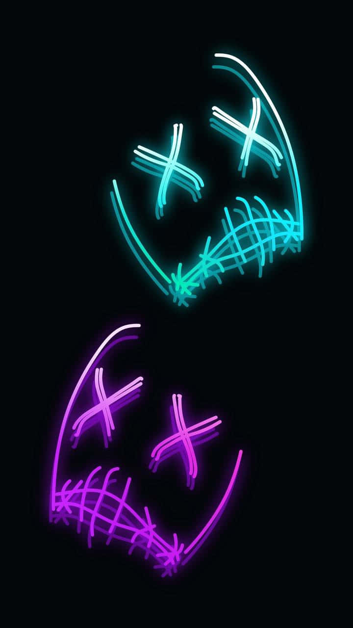 Neon Mask, cyan, purple, HD Phone Wallpaper