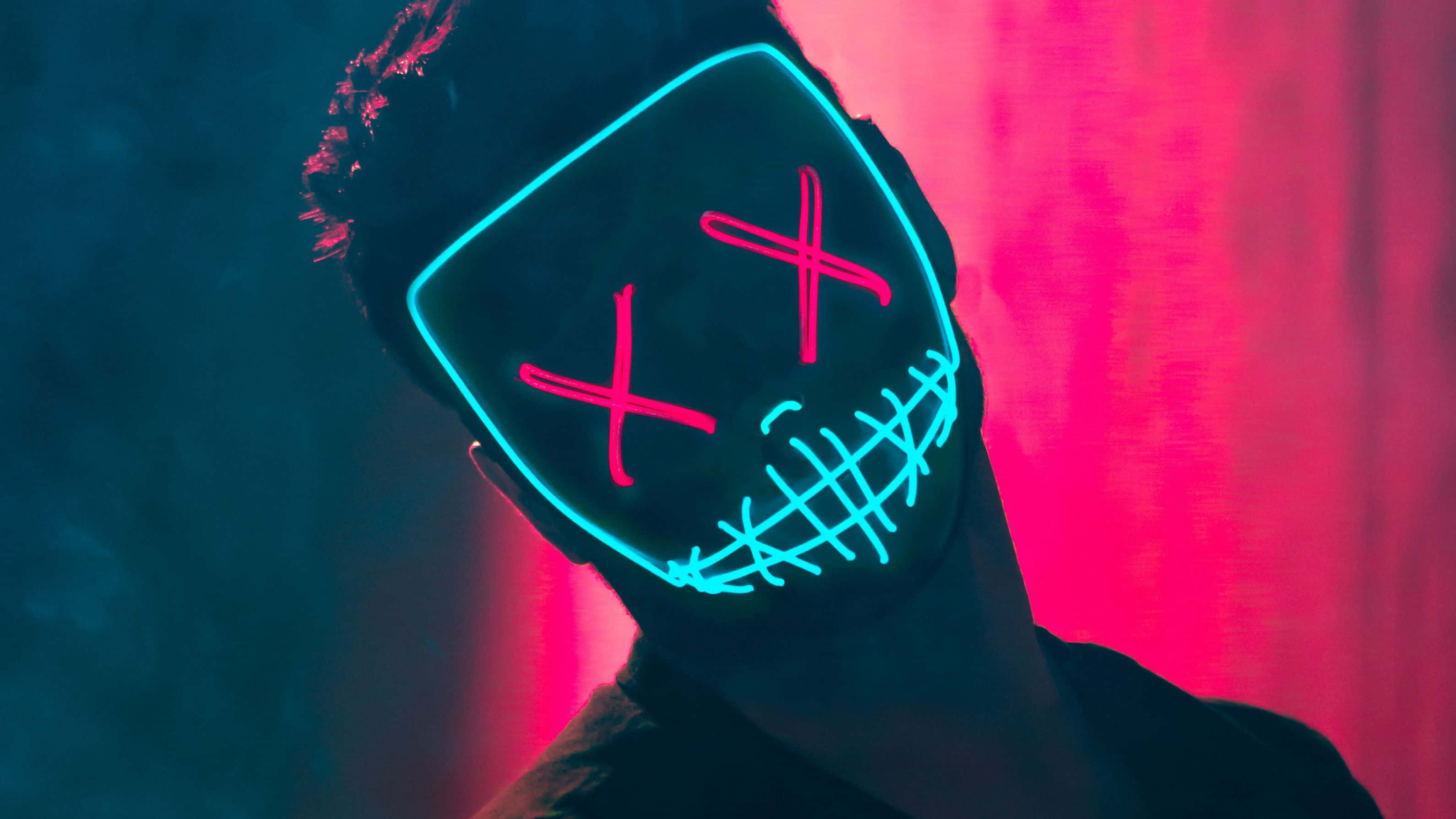Neon Mask, glowing neon mask, stitched mouth, 2K Desktop Wallpaper