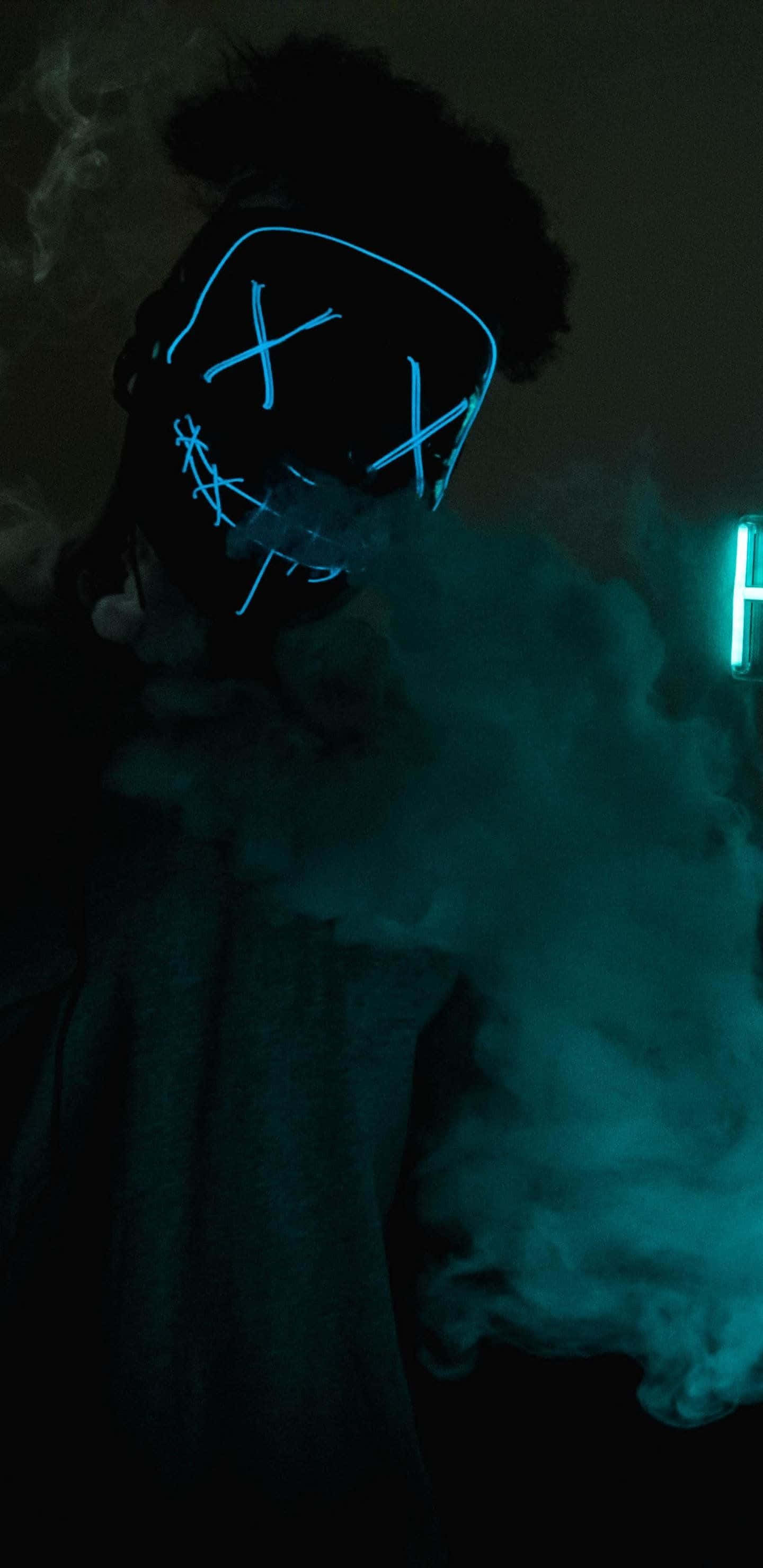 Neon Mask, glowing blue LED mask, neon, 2K Phone Wallpaper
