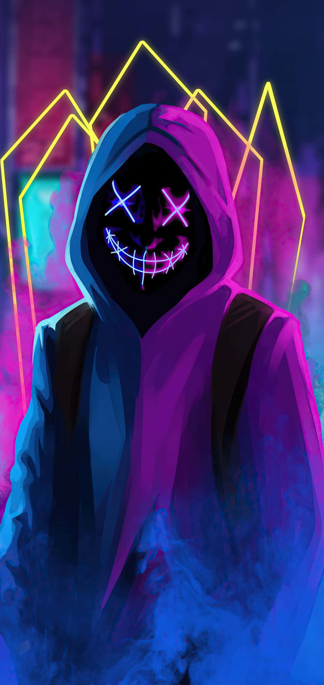 Neon Mask, hooded figure, glowing neon X eyes, Full HD Phone Wallpaper