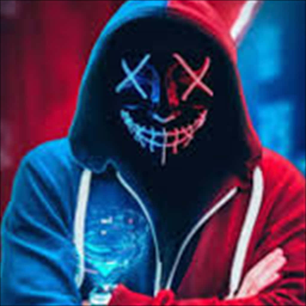 Neon Mask, red and blue hoodie, glowing LED mask, SD Desktop Wallpaper