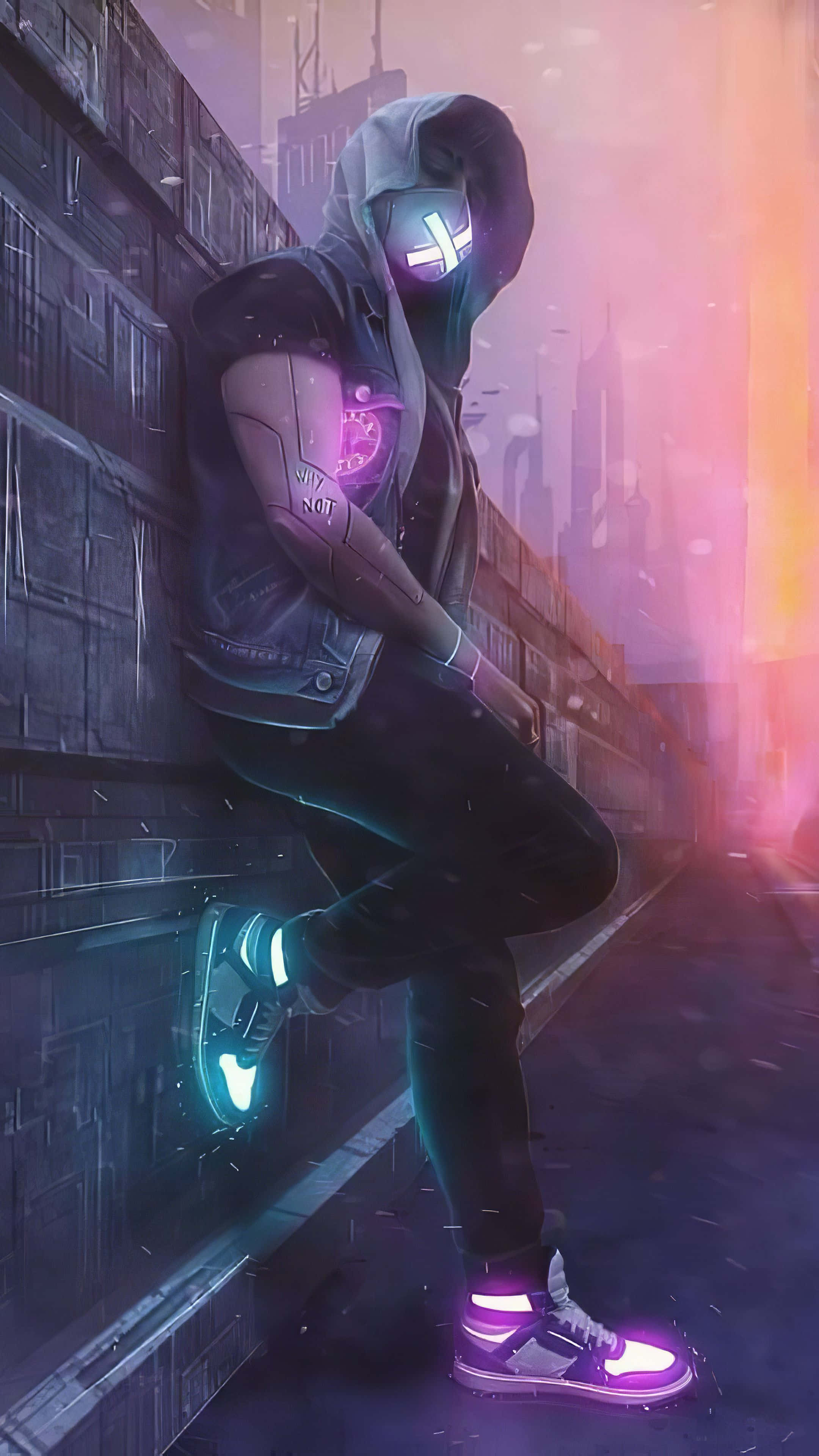 Neon Mask, cyberpunk figure, hooded, 4K Phone Wallpaper