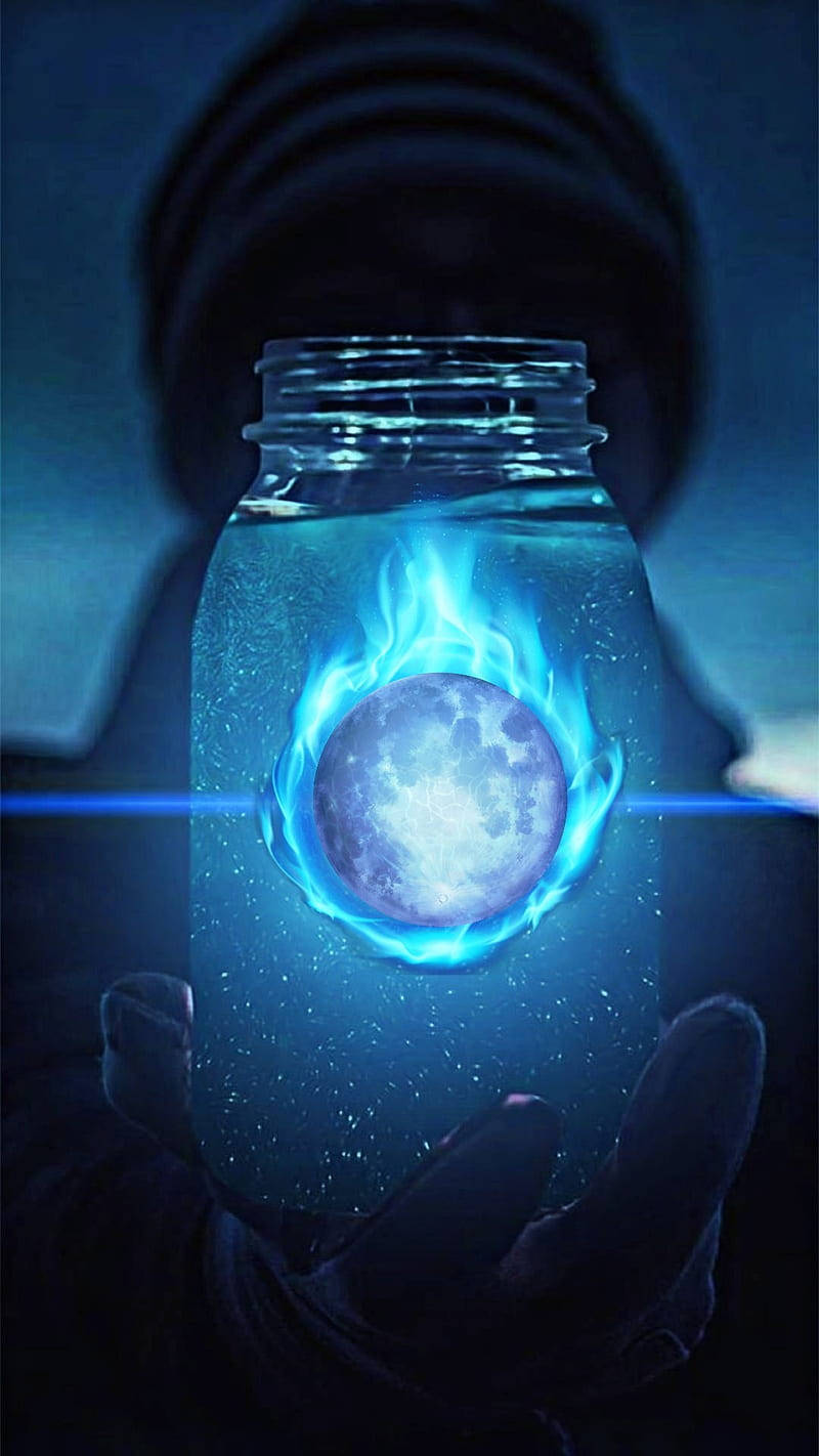 Neon Moon In A Jar, gloved hand, glass jar, HD Phone Wallpaper