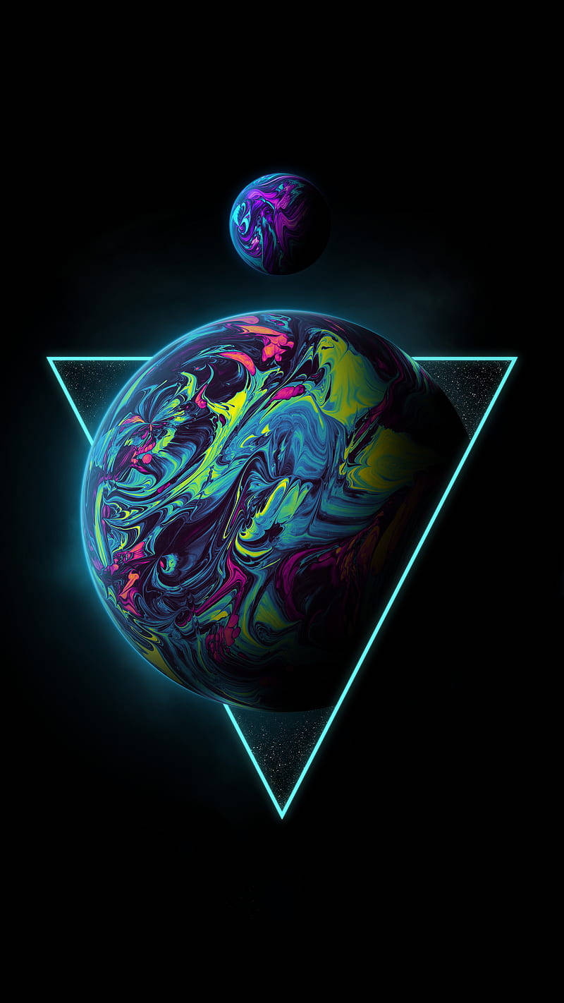 Neon Moon, Cosmic Planet, neon triangle, HD Phone Wallpaper