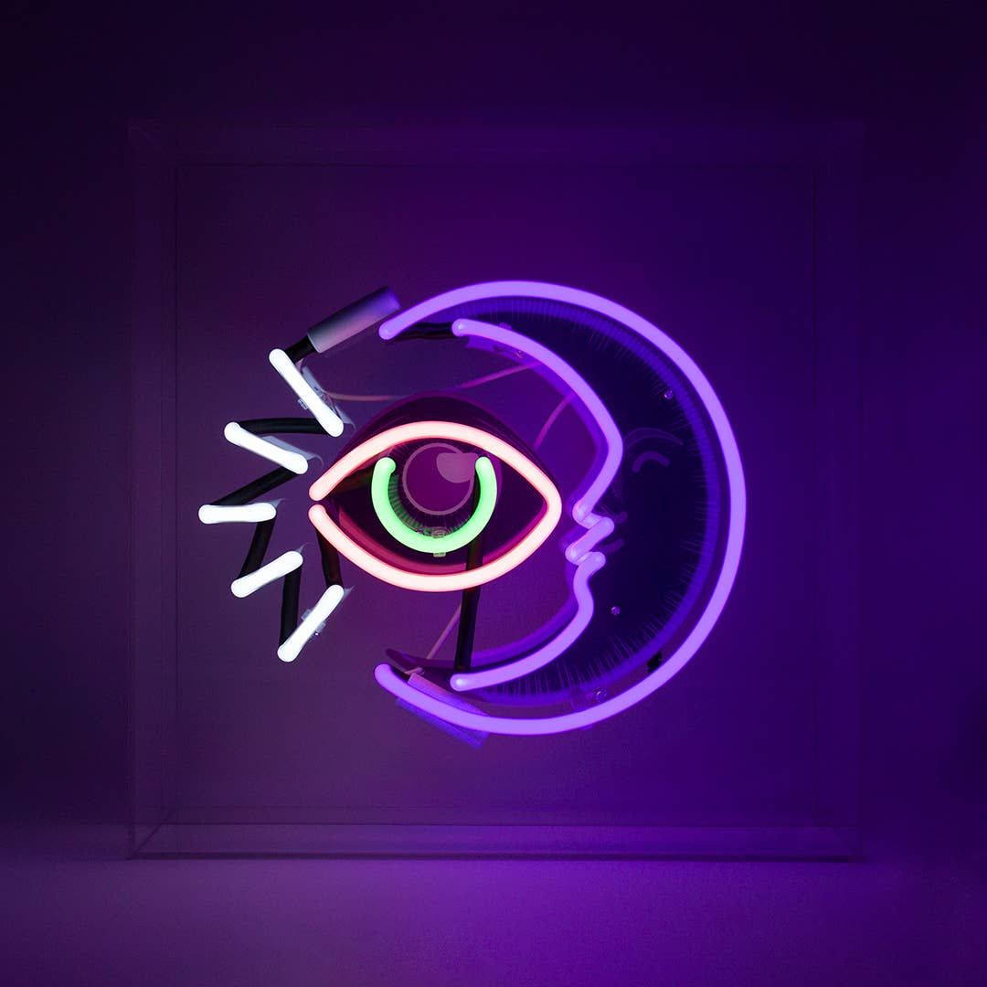 Neon Moon, single eye, crescent moon, SD Desktop Wallpaper