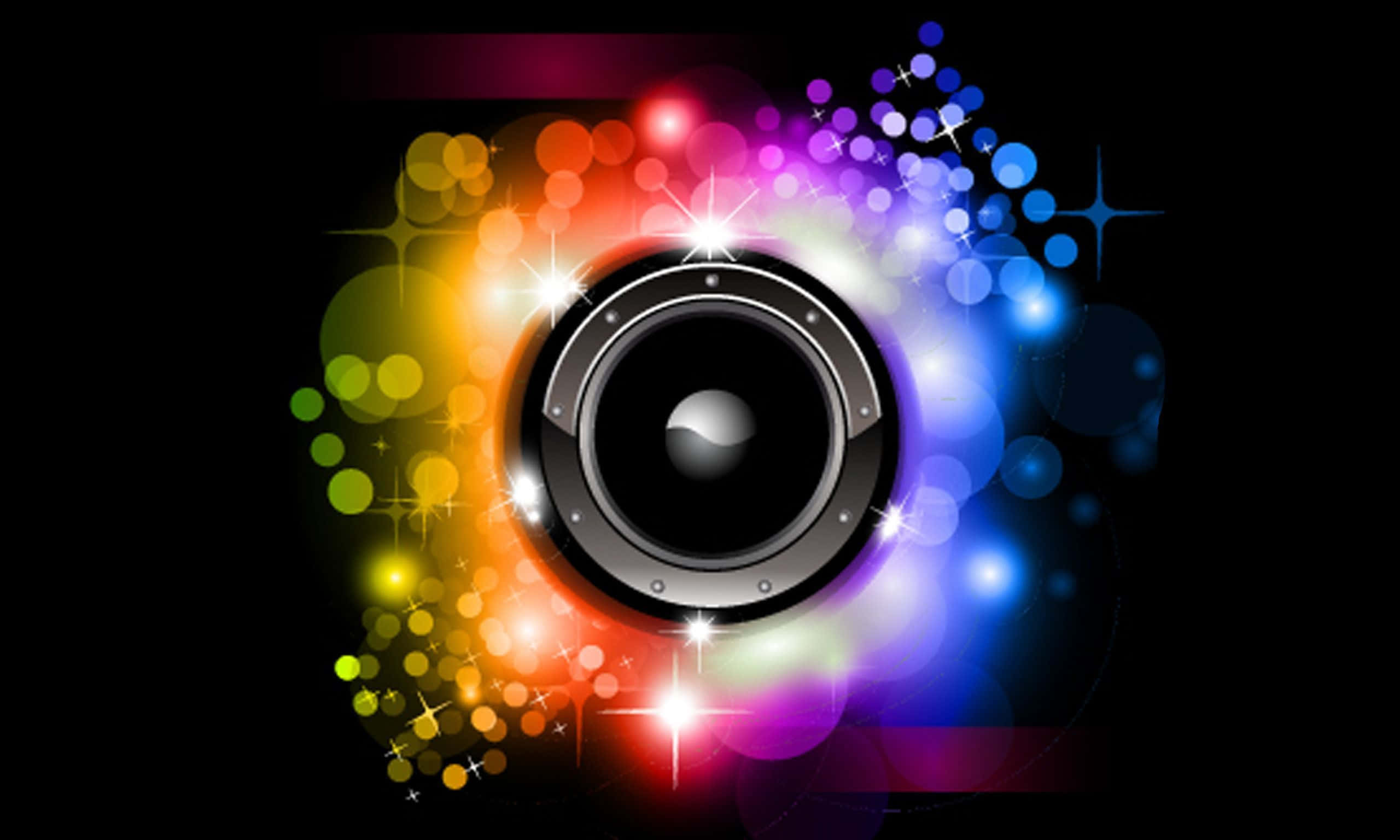 Neon Music, rainbow bokeh lights, sparkling stars, 2K Desktop Wallpaper