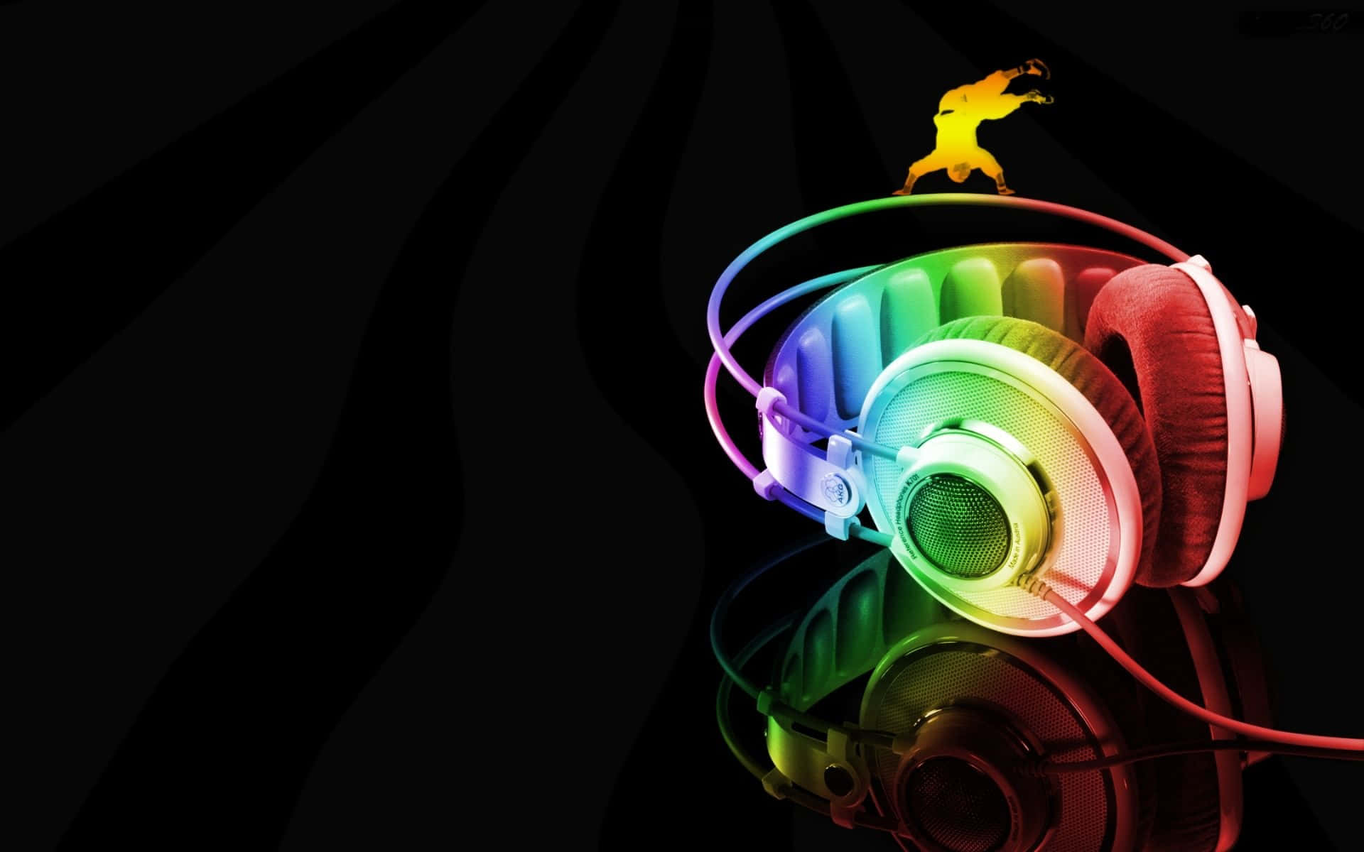 colorful headphones, neon music vibes, glowing silhouette of a dancer, Full HD Desktop Wallpaper