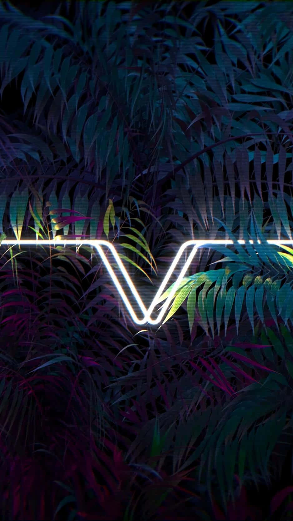 Neon Lit Tropical Foliage, V-shaped light, tropical foliage, HD Phone Wallpaper