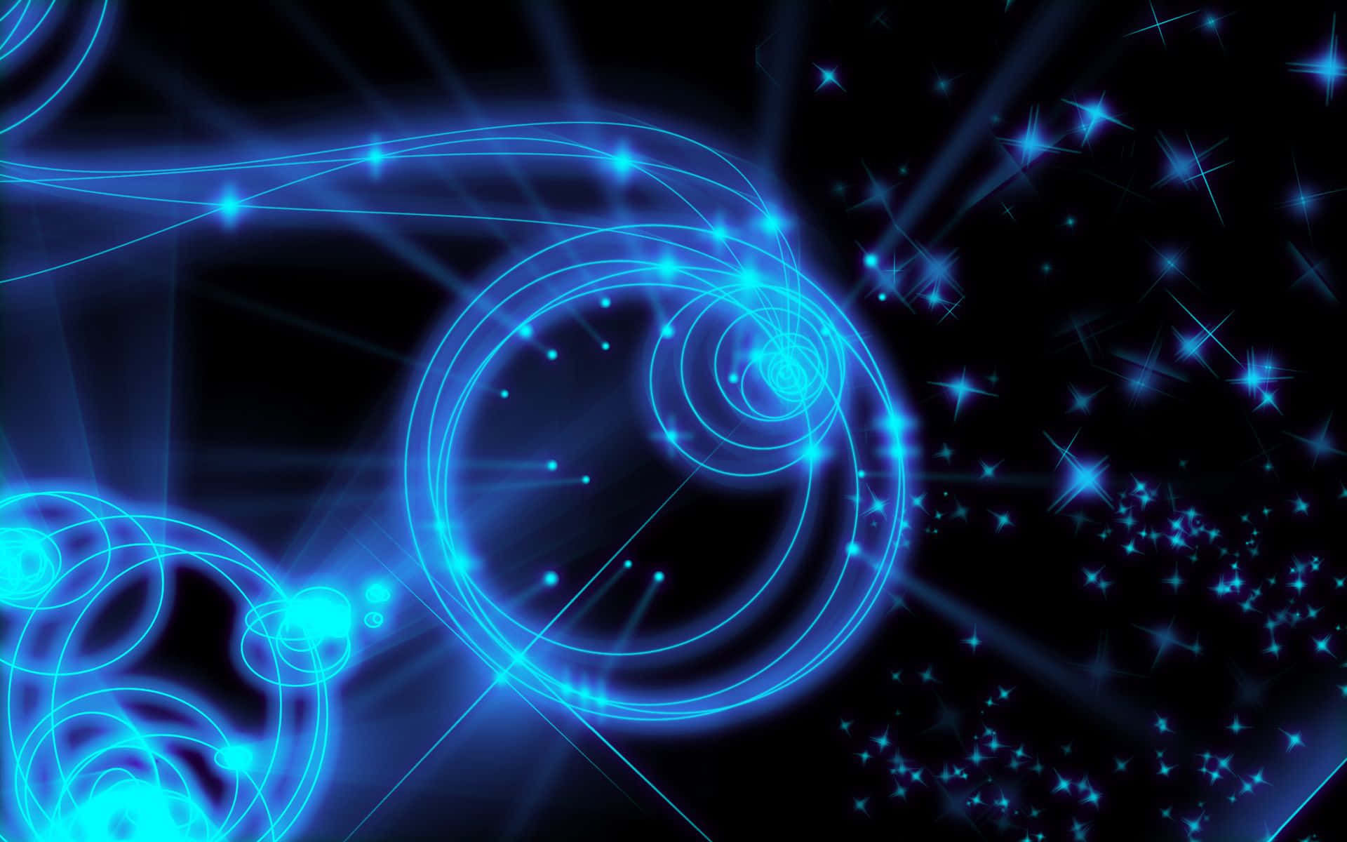 blue neon swirls, starbursts, deep black cosmic background, Full HD Desktop Wallpaper