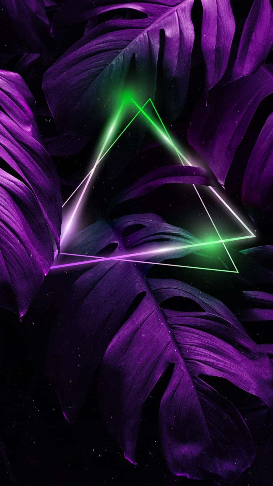 neon green, pink triangles, deep purple tropical leaves, HD Phone Wallpaper