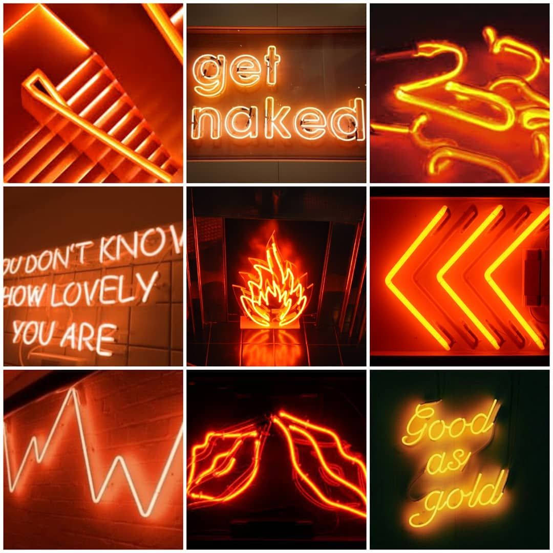 Neon Orange Aesthetic, orange, yellow neon signs, SD Desktop Wallpaper