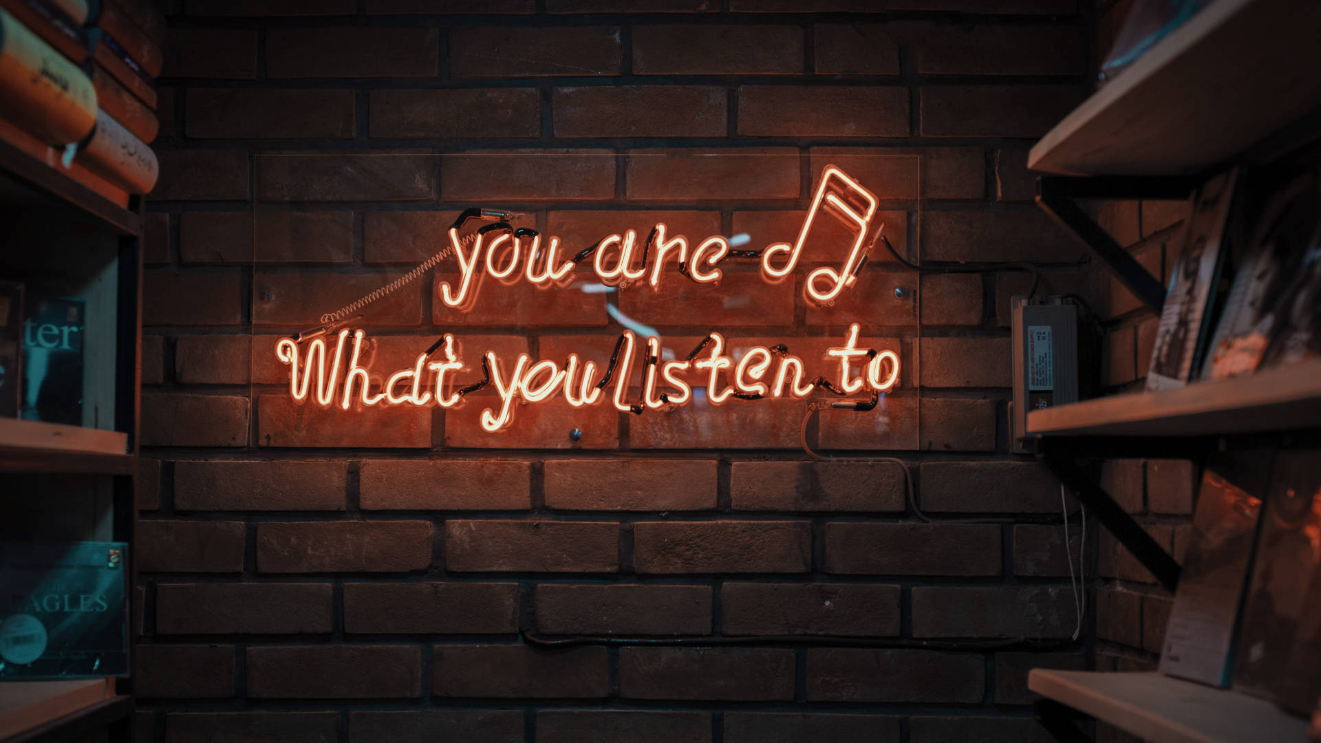 Neon Orange Aesthetic, you are what you listen to, glowing orange neon sign, Full HD Desktop Wallpaper