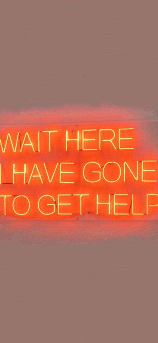 Neon Orange Aesthetic, wait here, glowing orange neon sign, SD Phone Wallpaper