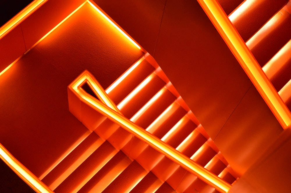 Neon Orange Aesthetic, glowing stairs, warm glowing orange light, SD Desktop Wallpaper