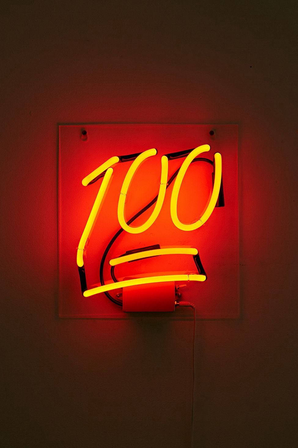 Neon Orange Aesthetic, number 100, glowing yellow neon sign, HD Phone Wallpaper