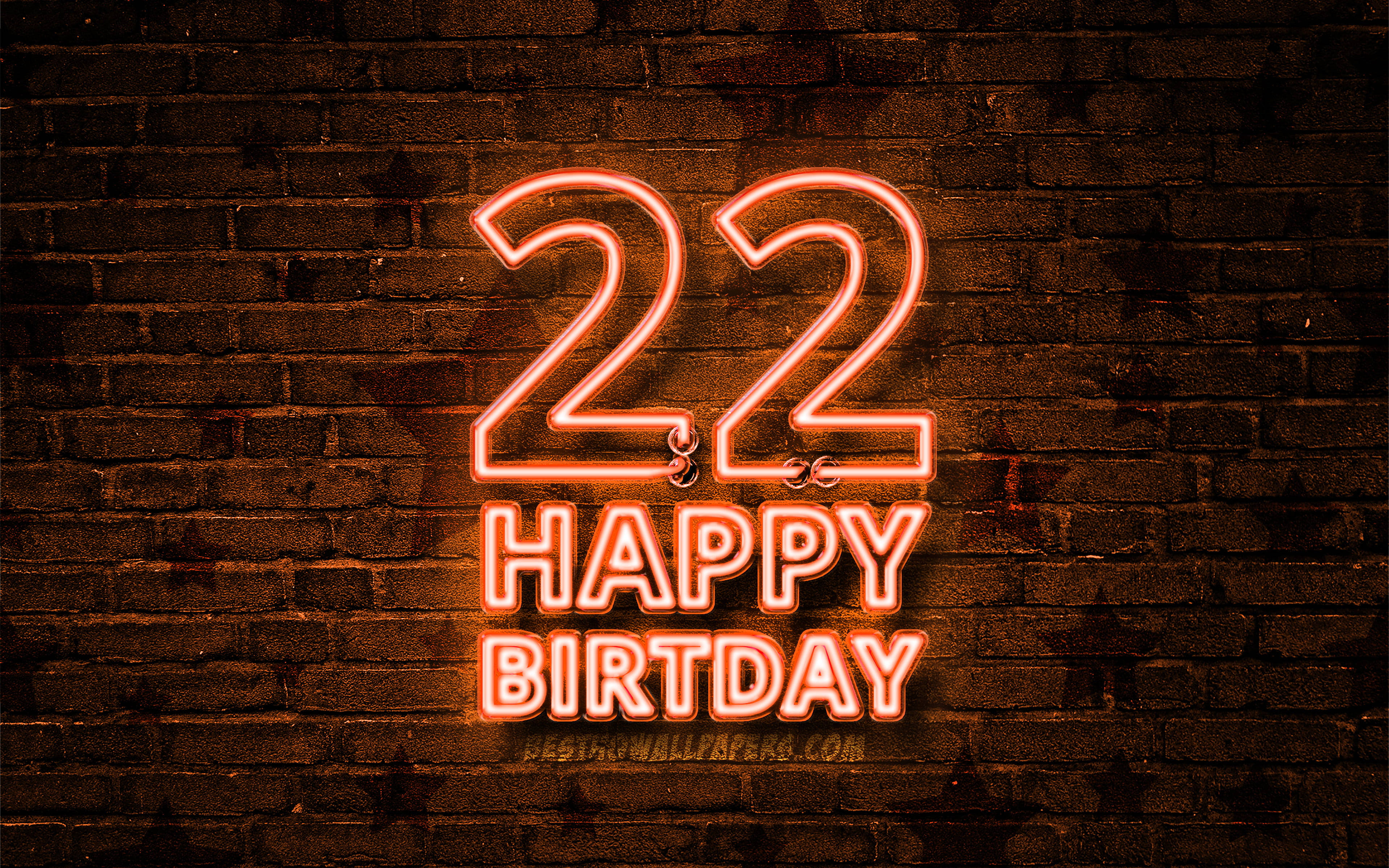 Neon Orange Aesthetic, 22 HAPPY BIRTHDAY, neon sign, 4K Desktop Wallpaper