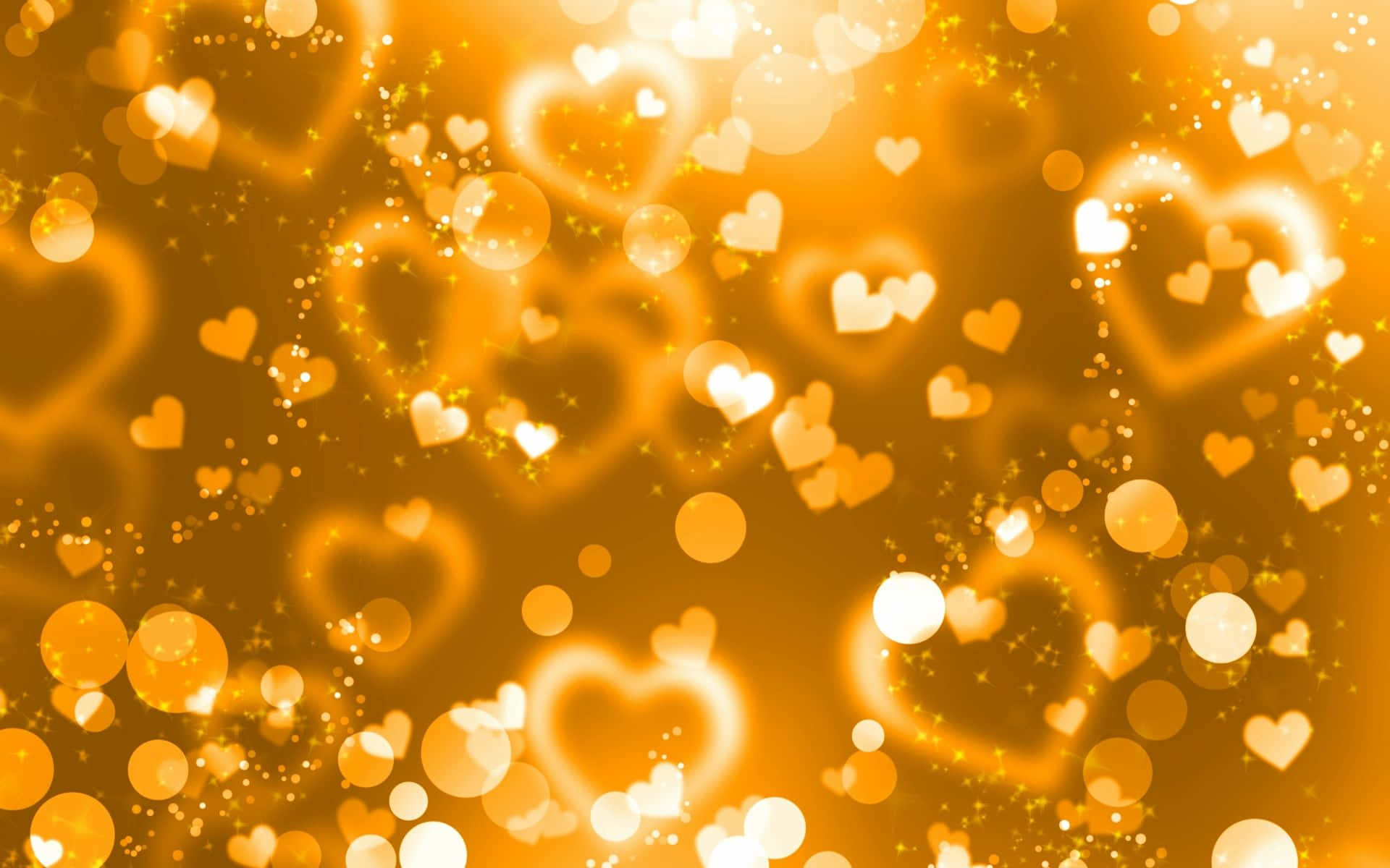 Orange Glitter, Golden hearts, bokeh lights, Full HD Desktop Wallpaper