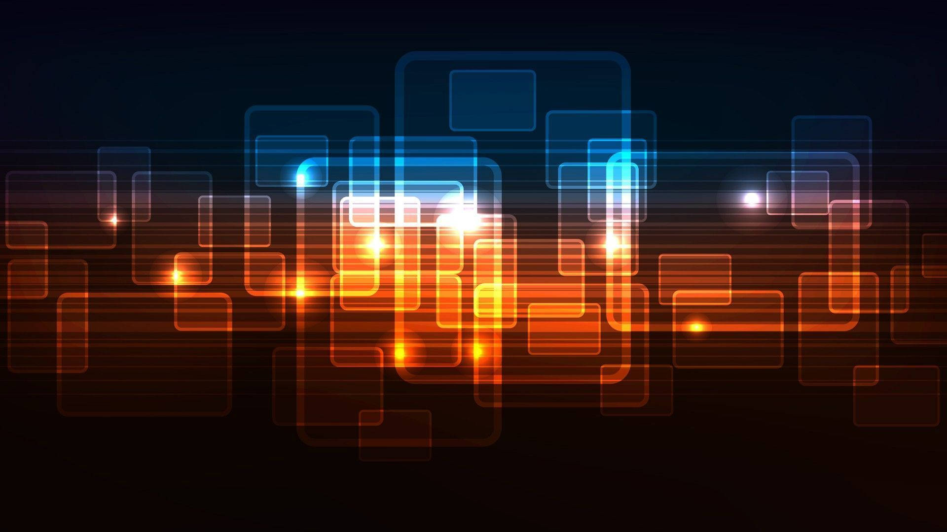 Neon Orange Squares, glowing orange, blue rectangular frames, Full HD Desktop Wallpaper