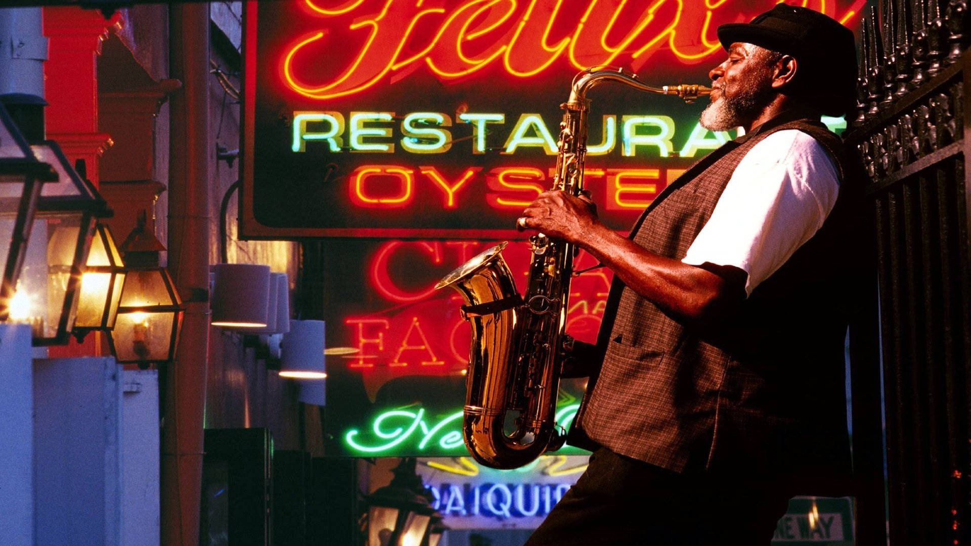 Neon Orange, restaurant signage, jazz musician, Full HD Desktop Wallpaper