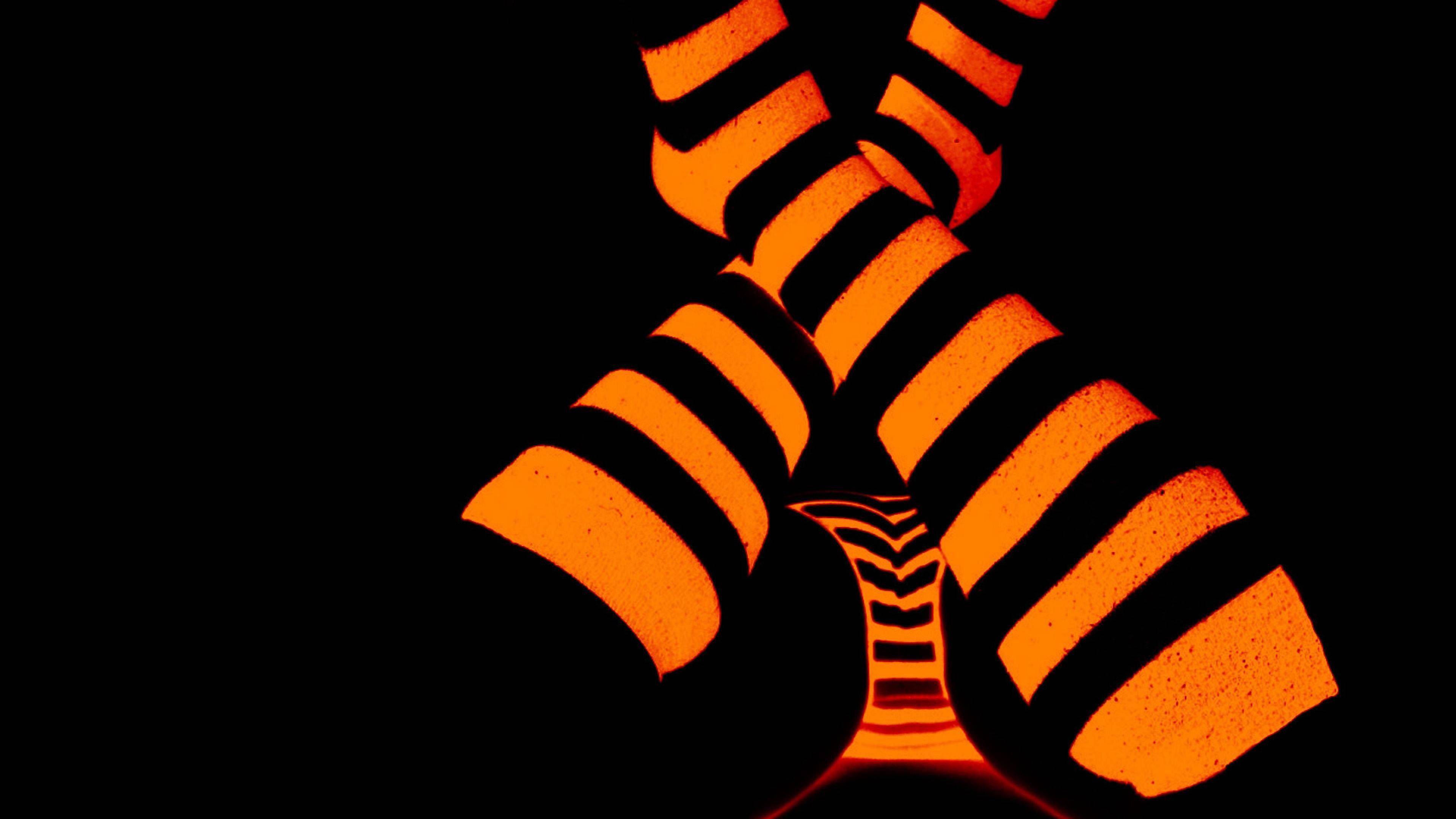 glowing neon orange, striped tubes, X shape, 4K Desktop Wallpaper