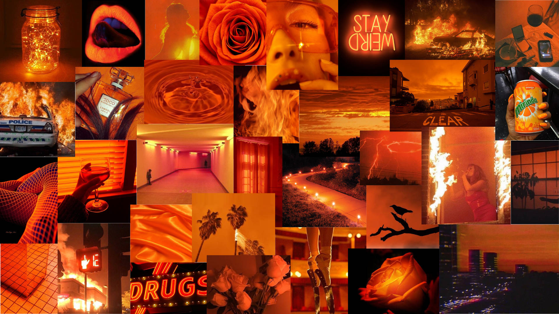 Neon Orange, flames, lips, Full HD Desktop Wallpaper